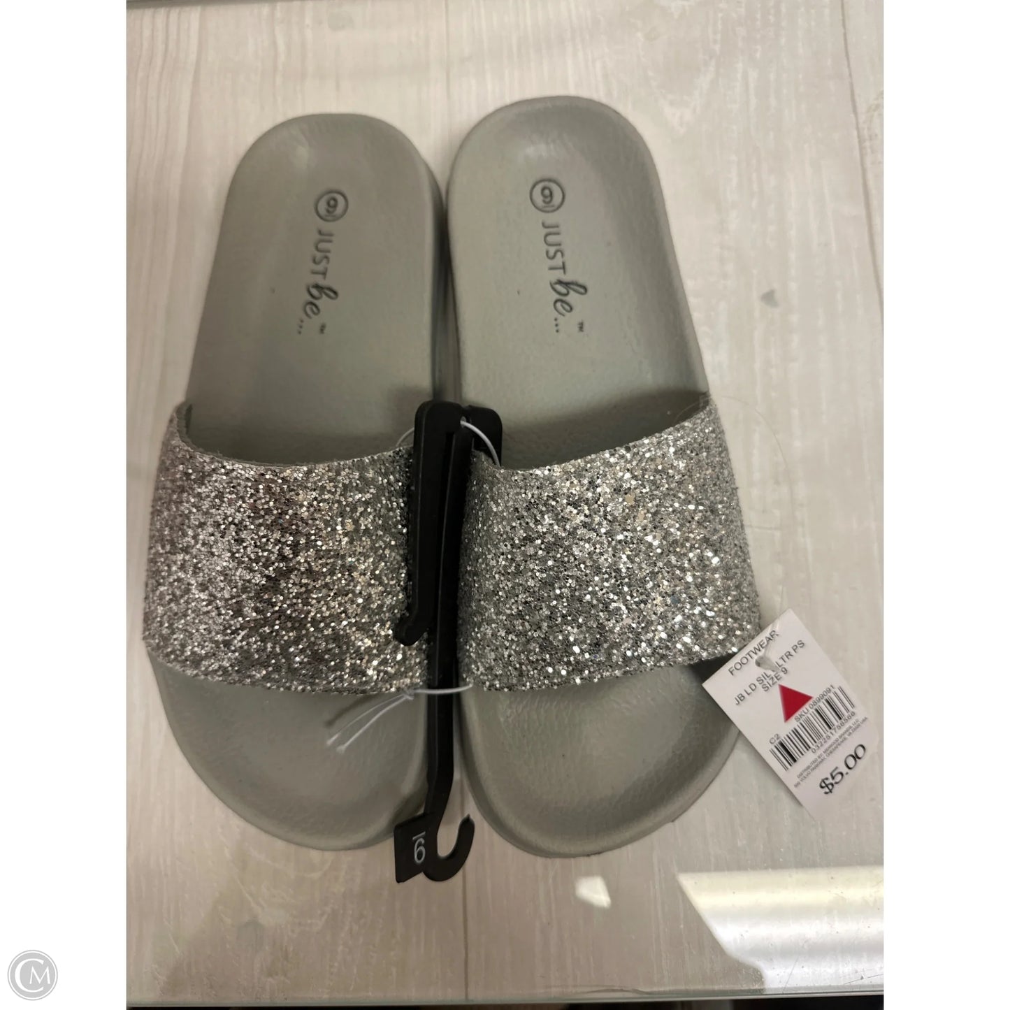 Sandals Flats By Just Be In Silver, Size: 9