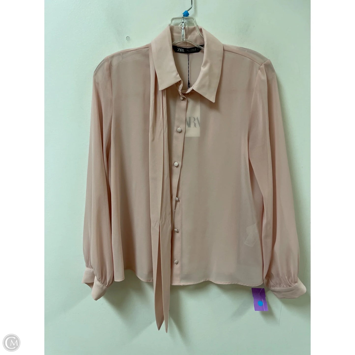 Blouse Long Sleeve By Zara In Pink, Size: S