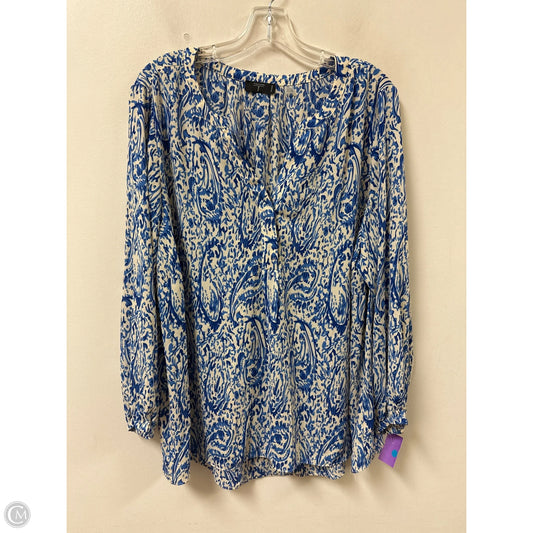 Top Long Sleeve By T Tahari In Blue & Cream, Size: 2x