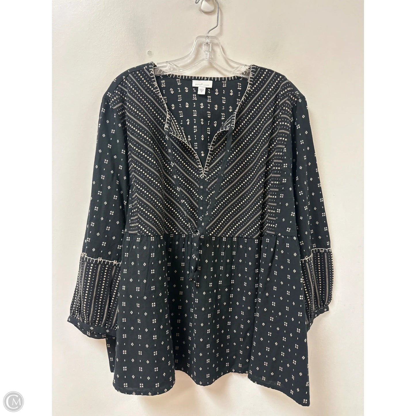 Top Long Sleeve By Pure Jill In Black & Cream, Size: 2x
