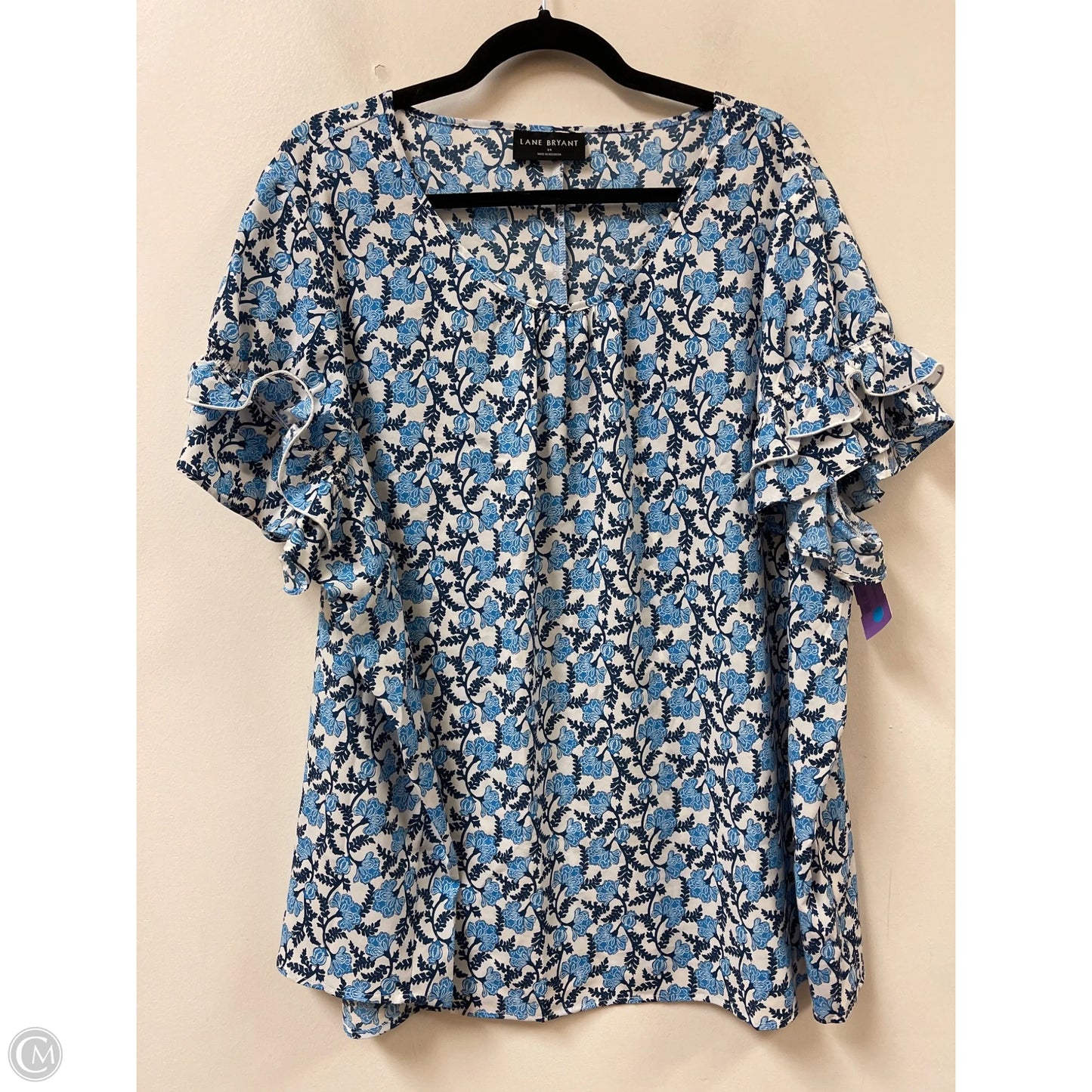 Top Short Sleeve By Lane Bryant In Blue & White, Size: 3x