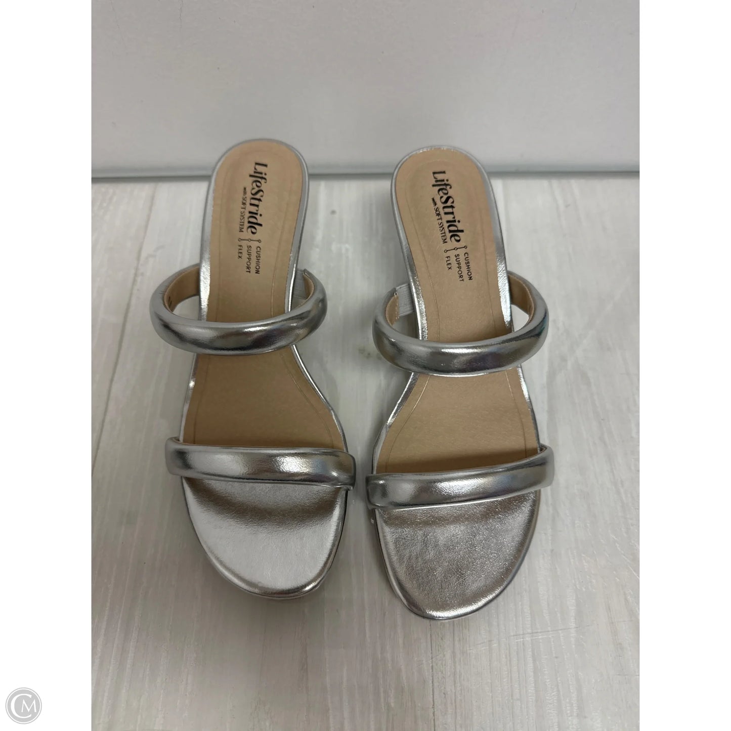 Sandals Heels Stiletto By Life Stride In Silver, Size: 6.5