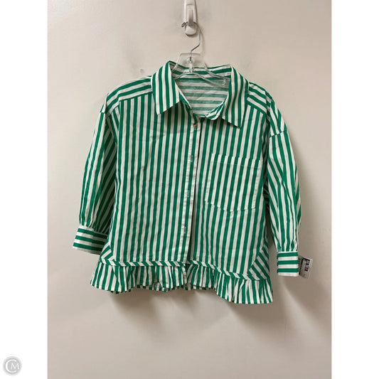 Blouse Long Sleeve By Clothes Mentor In Green & White, Size: M