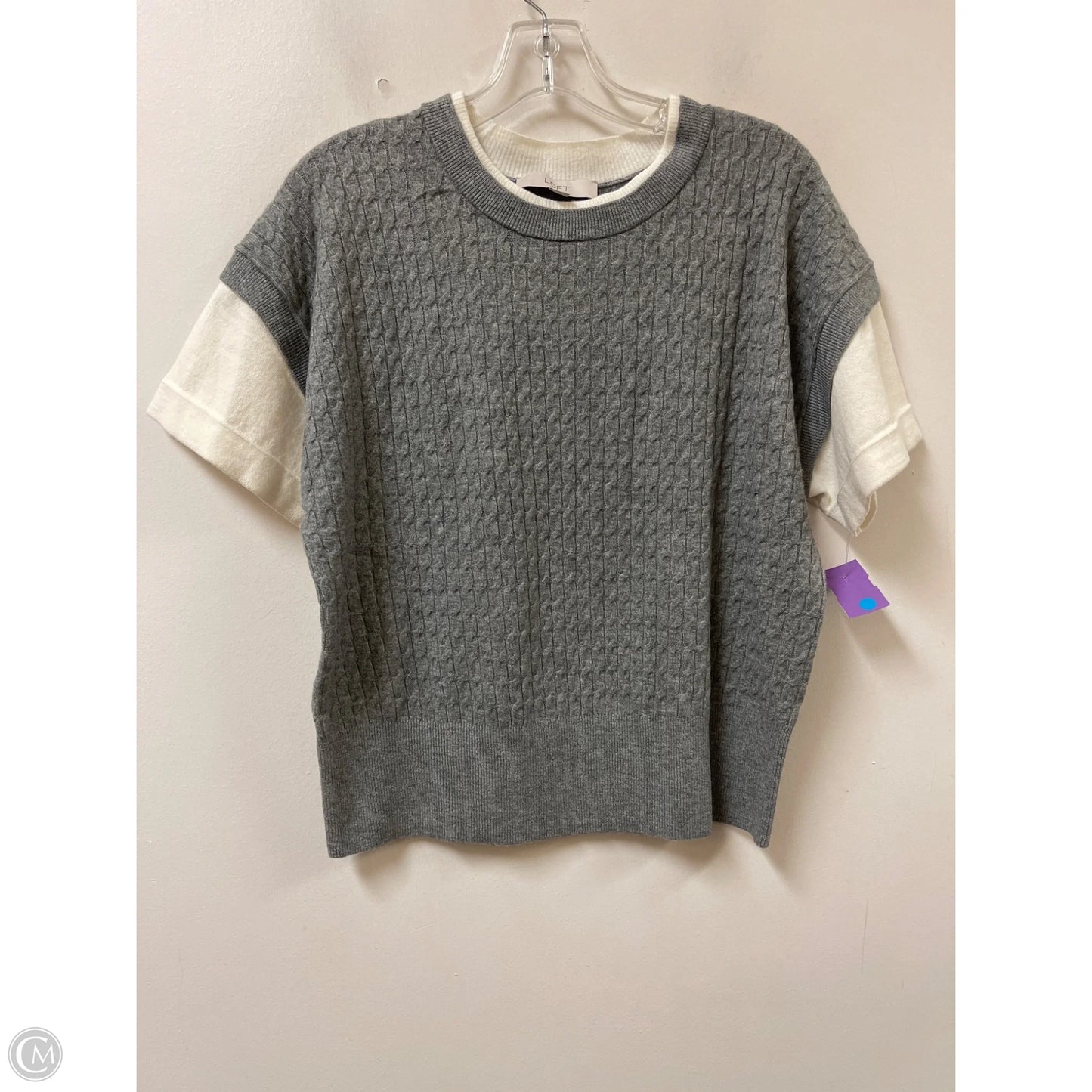 Sweater Short Sleeve By Loft In Grey & White, Size: M