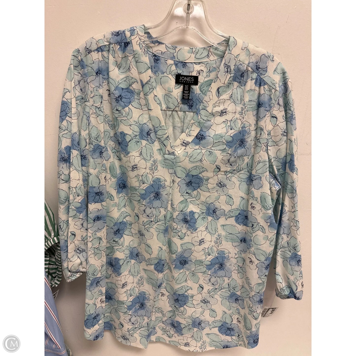 Top Long Sleeve By Jones New York In Blue & White, Size: Lp