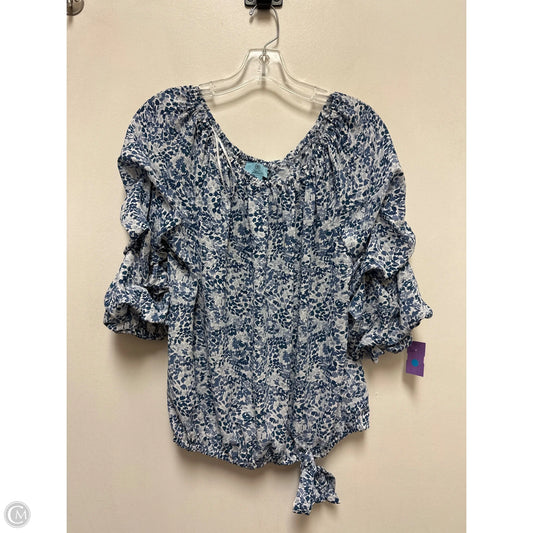 Top Long Sleeve By Cece In Blue & White, Size: L
