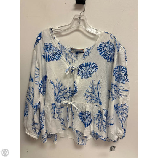 Blouse Long Sleeve By Clothes Mentor In Blue & White, Size: L
