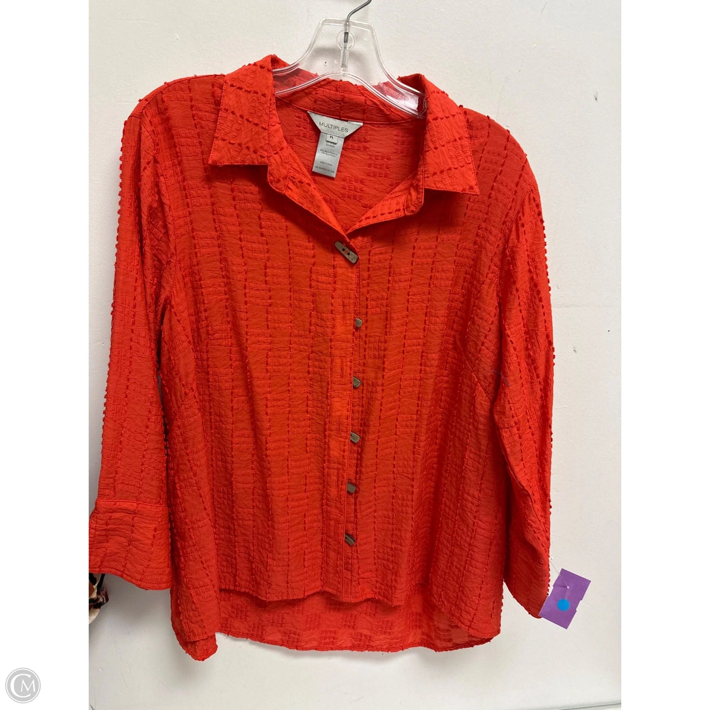 Blouse Long Sleeve By Multiples In Orange, Size: Lp