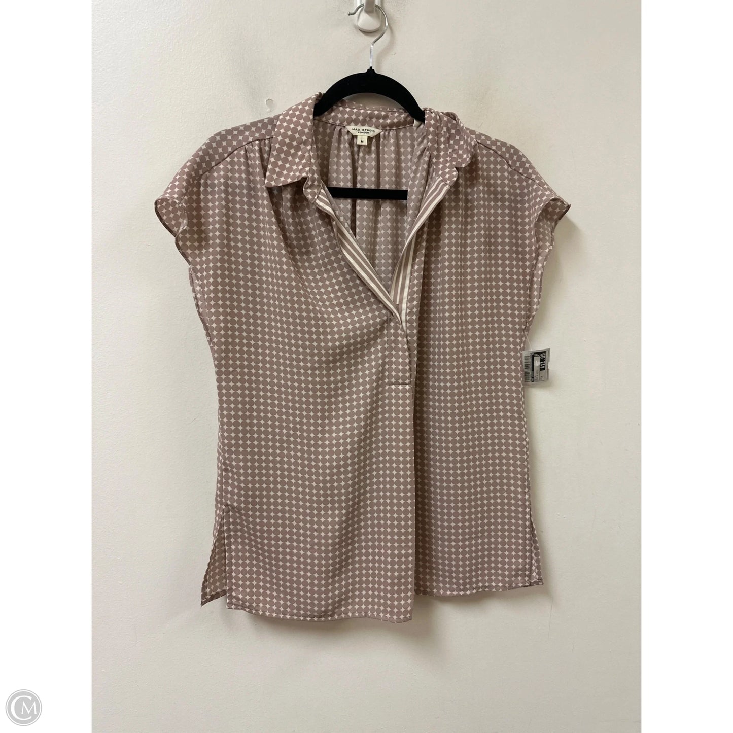 Top Short Sleeve By Max Studio In Brown & White, Size: M