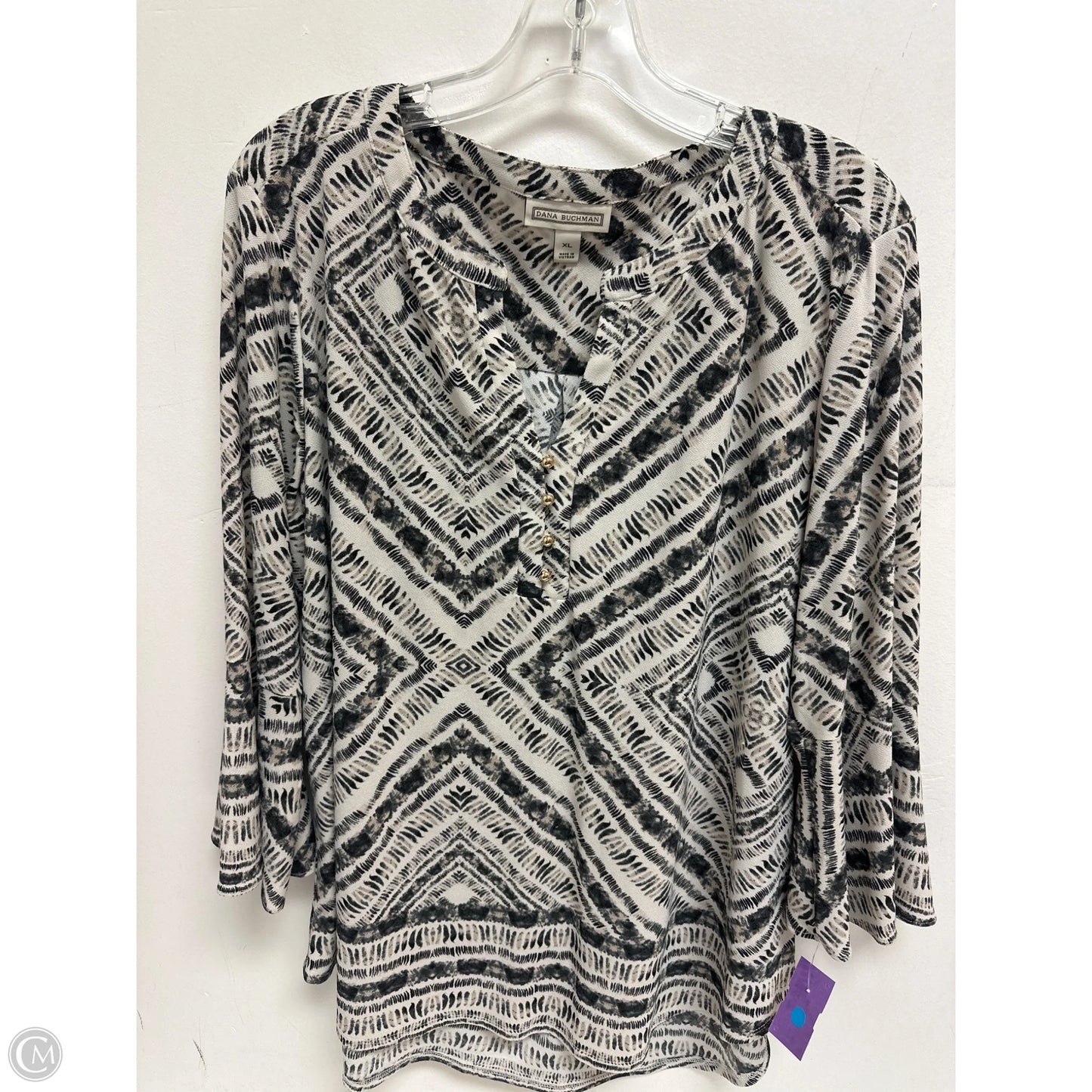 Top Long Sleeve By Dana Buchman In Cream & Grey, Size: Xl