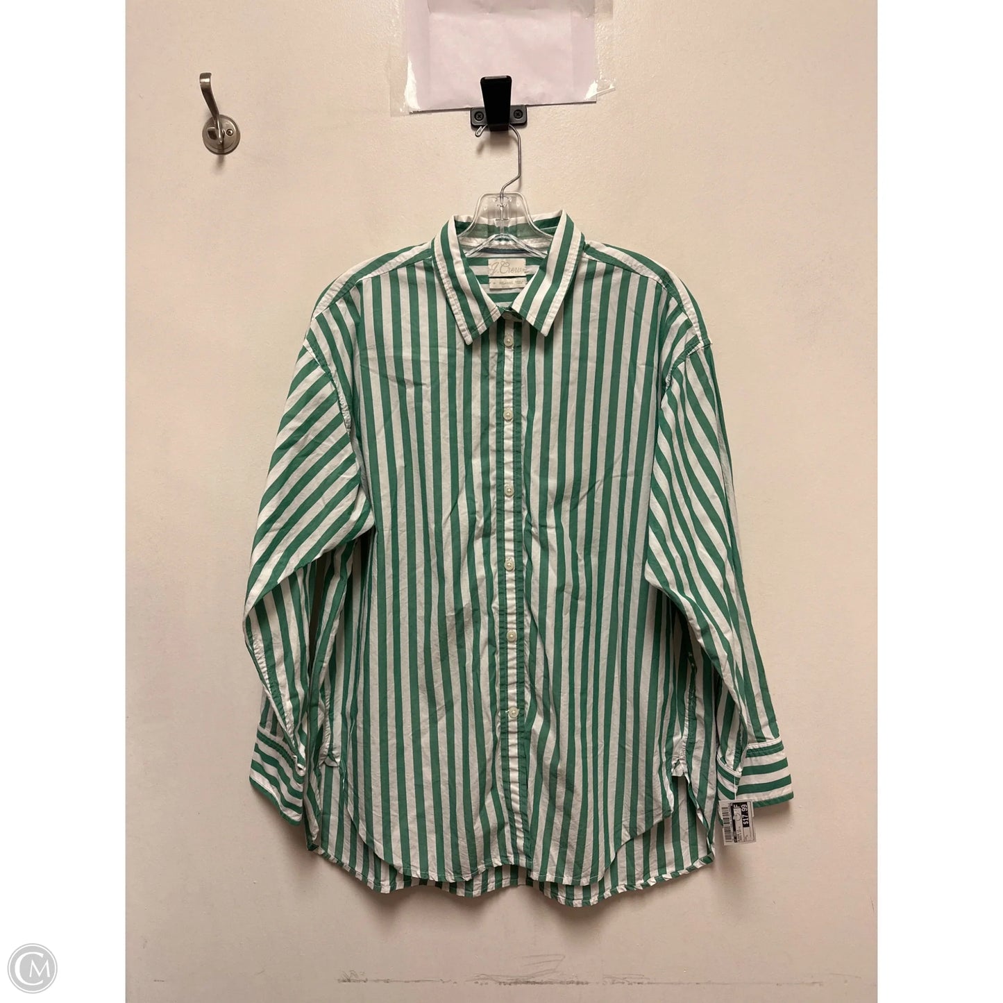 Blouse Long Sleeve By J. Crew In Green & White, Size: L