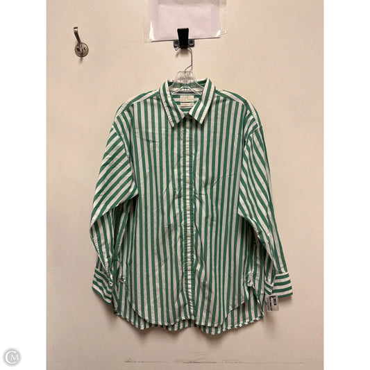 Blouse Long Sleeve By J. Crew In Green & White, Size: L