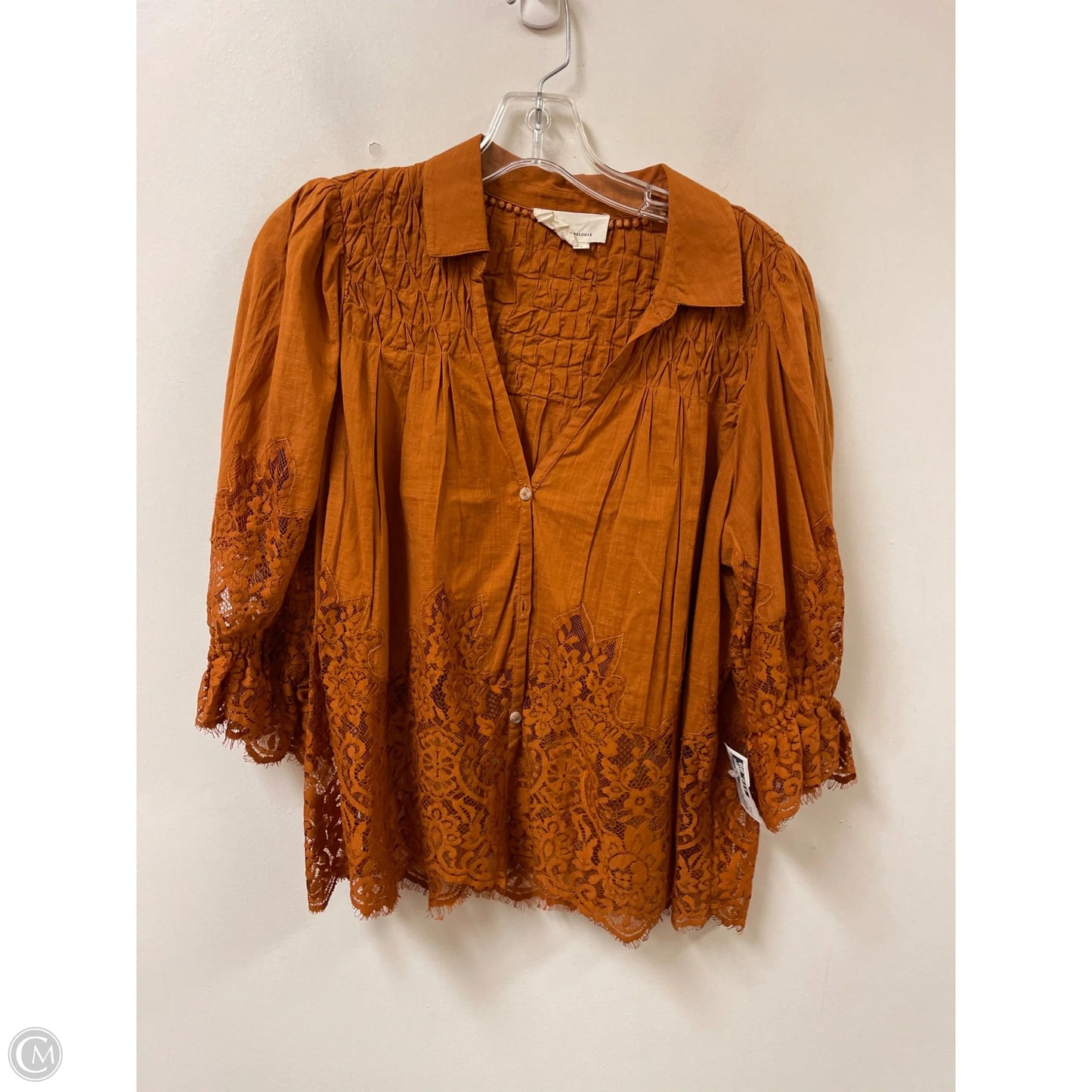 Blouse Short Sleeve By Anthropologie In Orange, Size: S