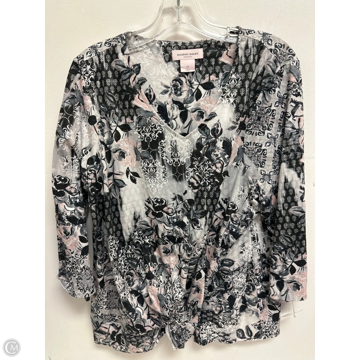 Top Long Sleeve By Allison Daley In Grey & Pink, Size: 1x
