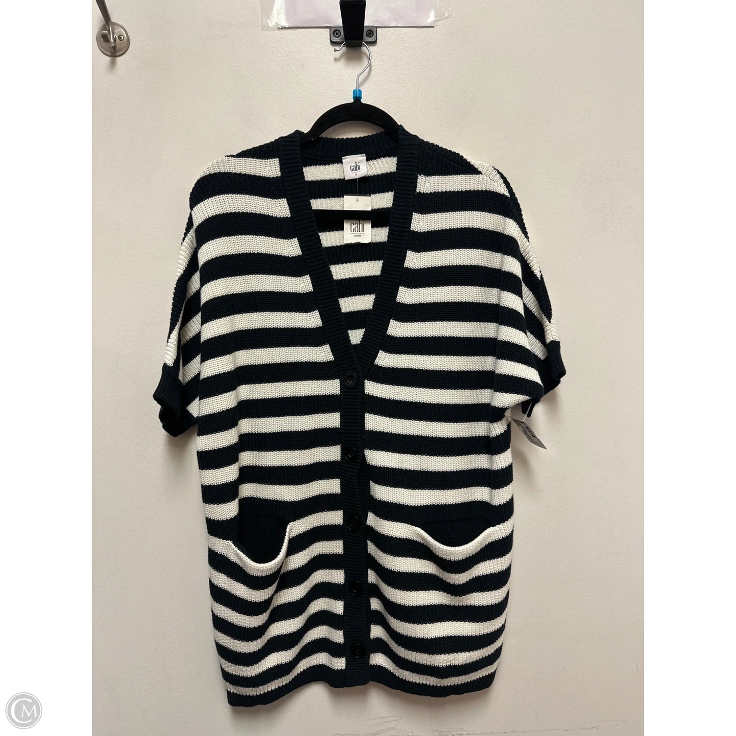 Sweater Short Sleeve By Cabi In Black & White, Size: S