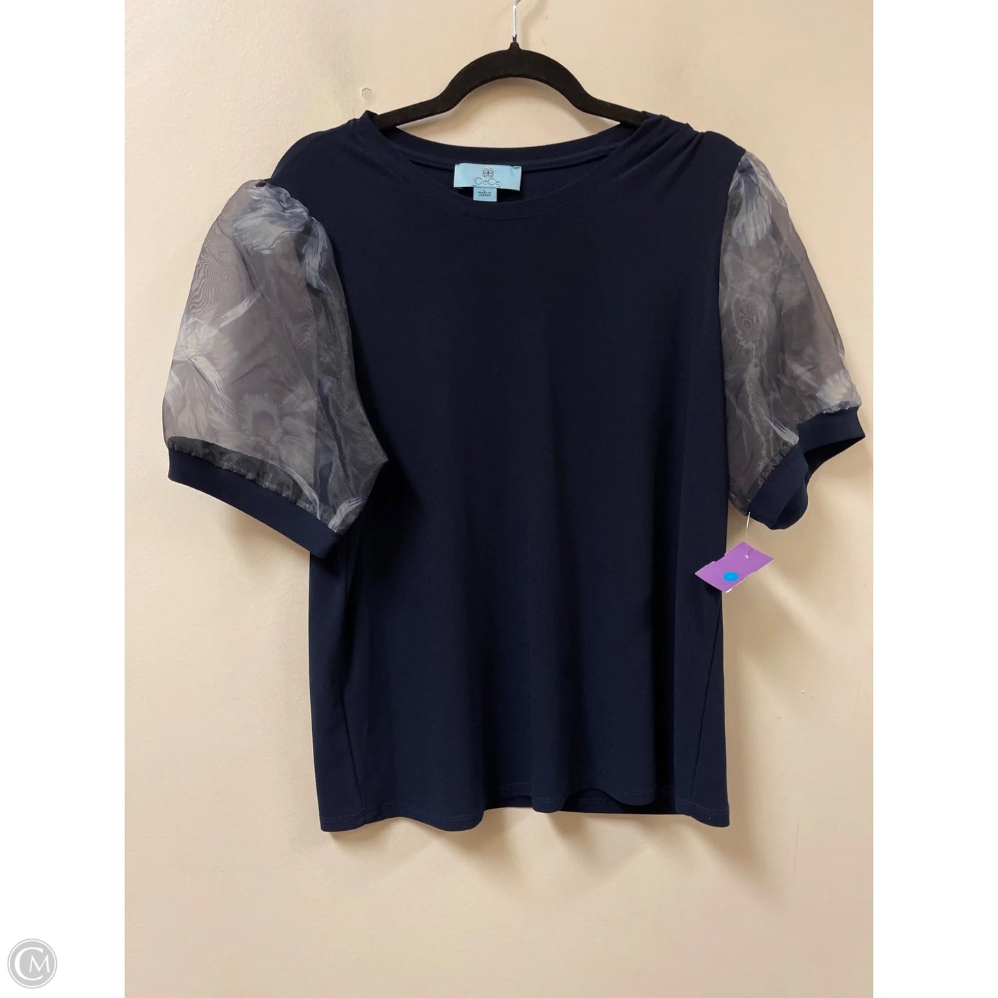 Top Short Sleeve By Cece In Navy, Size: L