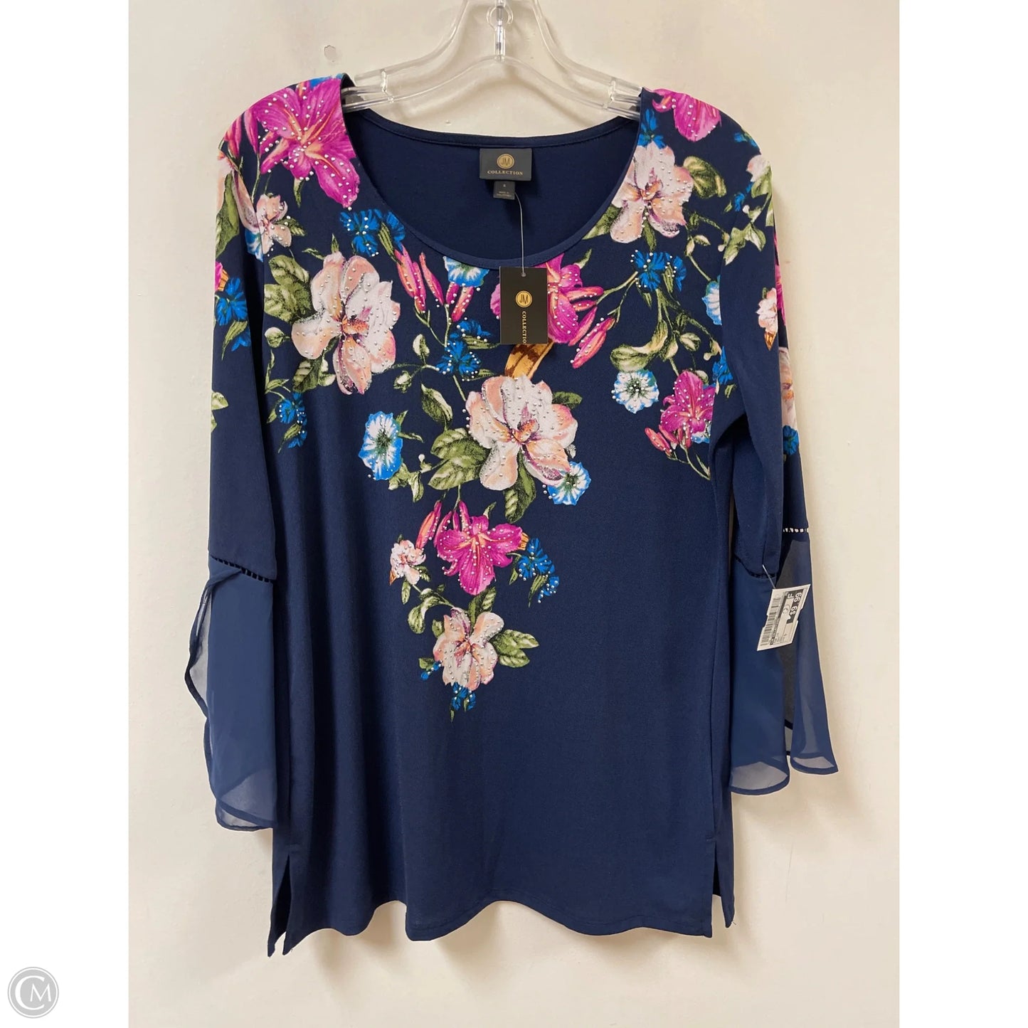 Top Long Sleeve By Jm Collections In Navy, Size: S
