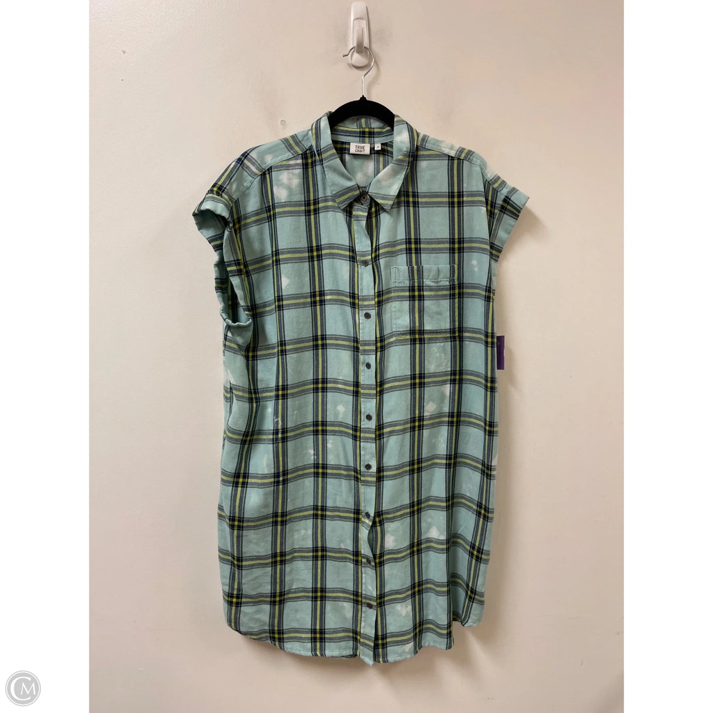 Blouse Short Sleeve By True Craft In Blue & Green, Size: 1x