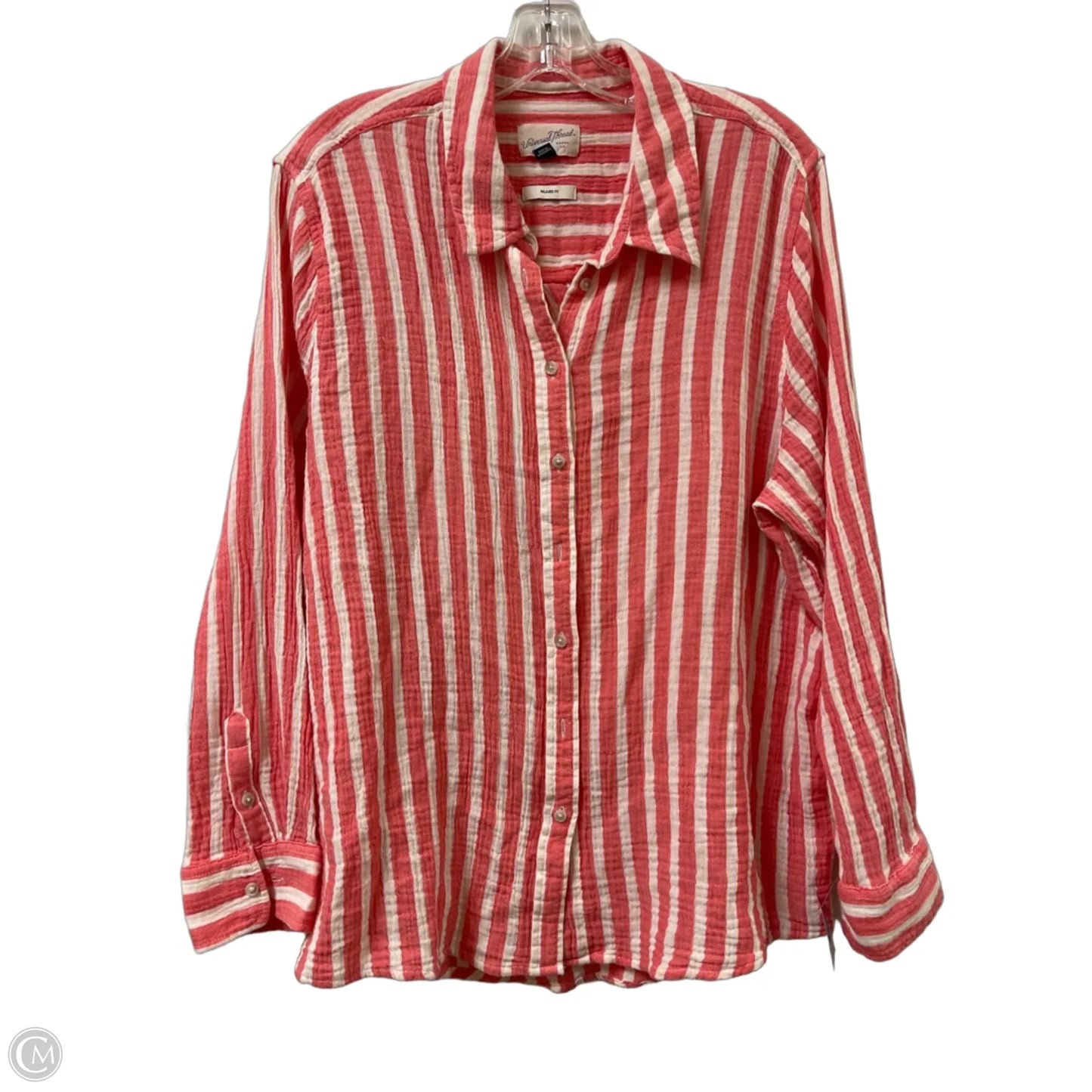 Blouse Long Sleeve By Universal Thread In Pink & White, Size: L