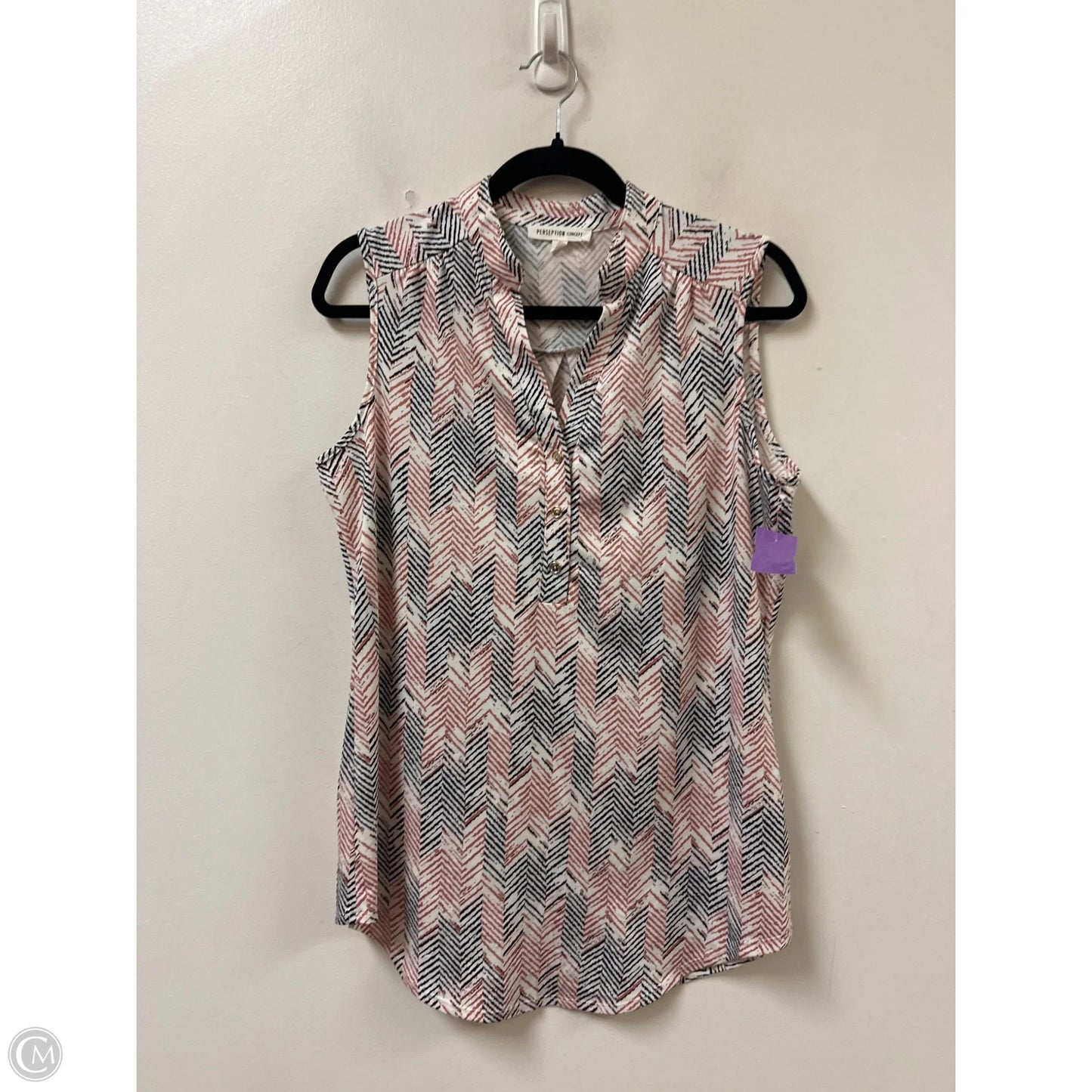 Top Sleeveless By Perseption Concept In Black & Cream, Size: L