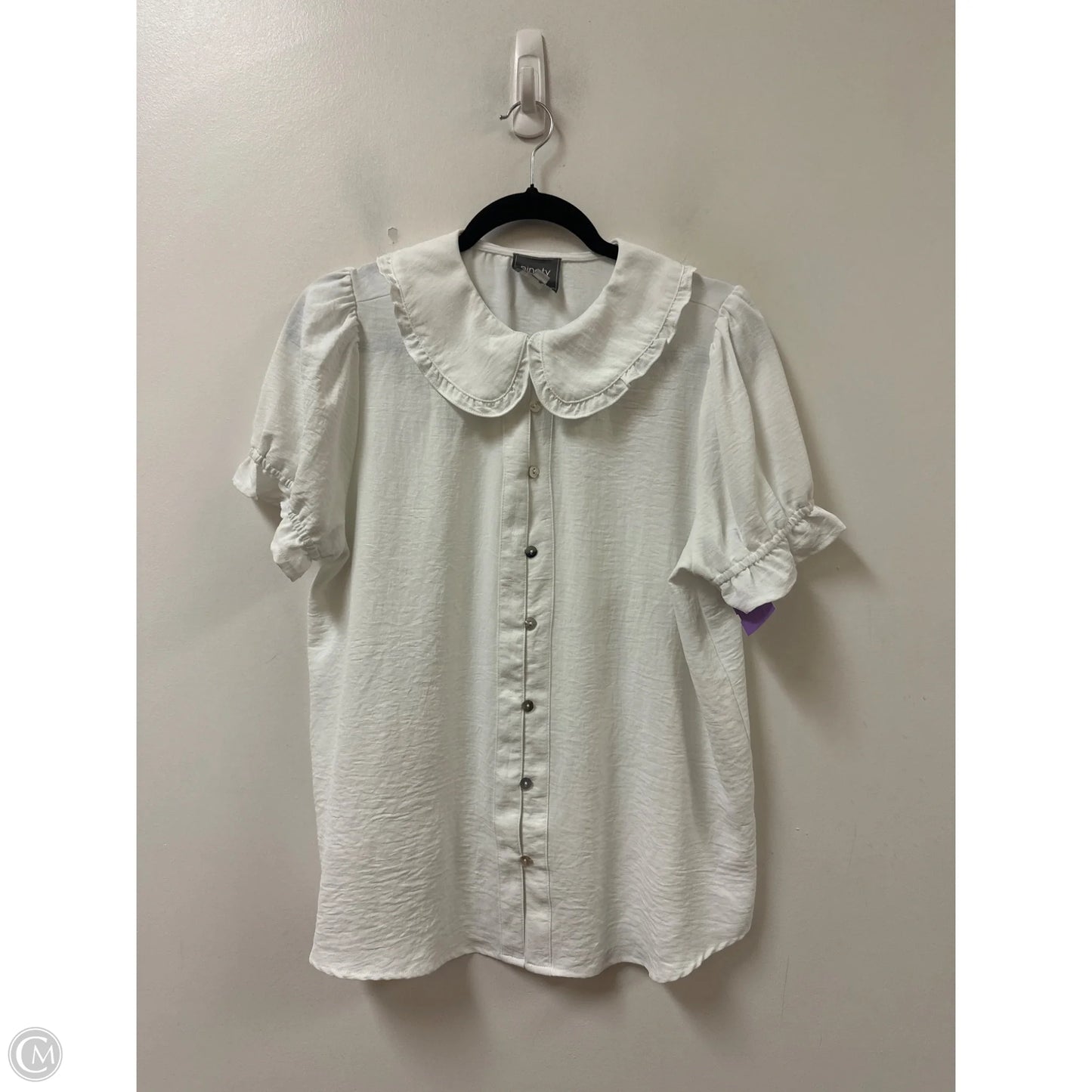 Blouse Short Sleeve By Clothes Mentor In White, Size: L