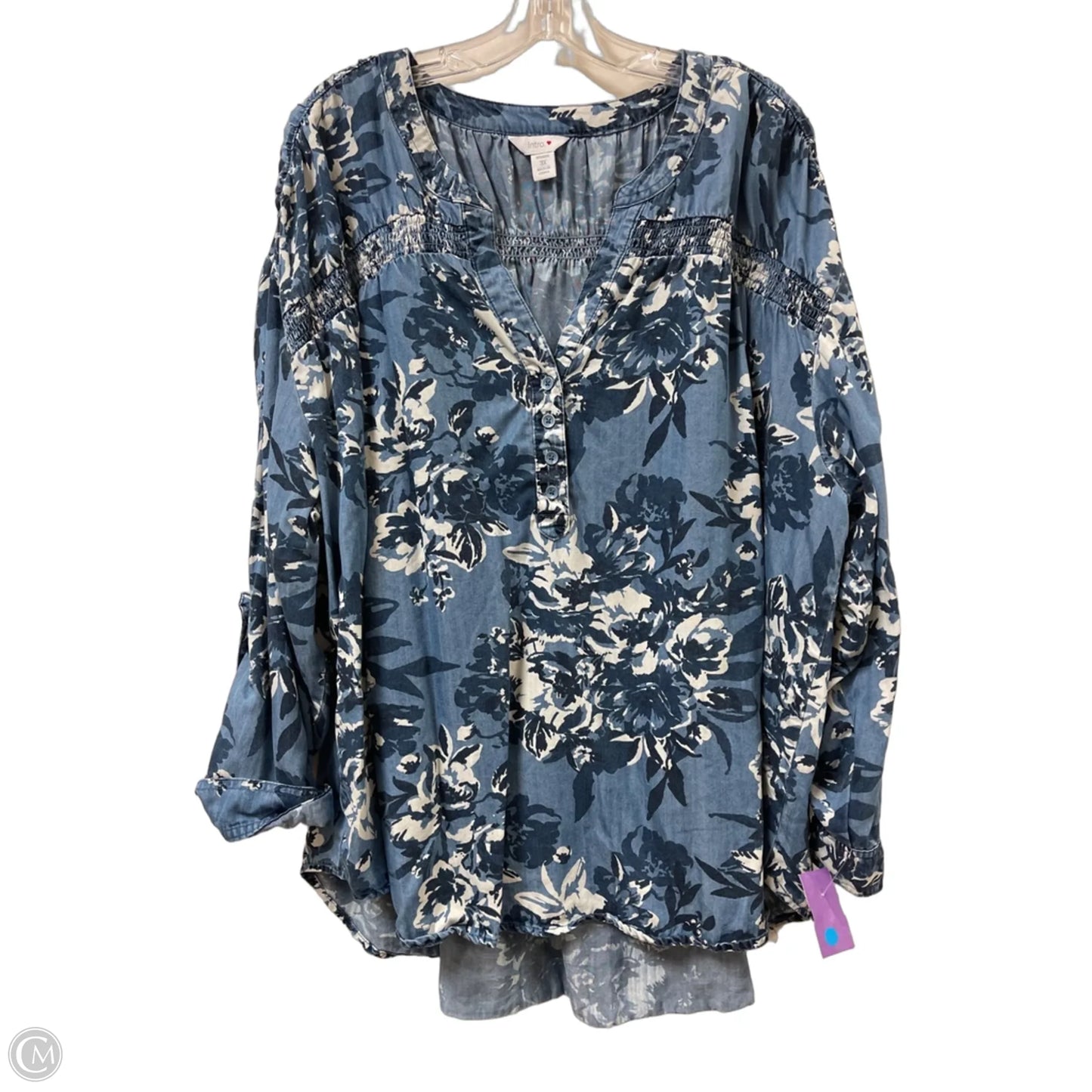 Top Long Sleeve By Intro In Blue & White, Size: 3x