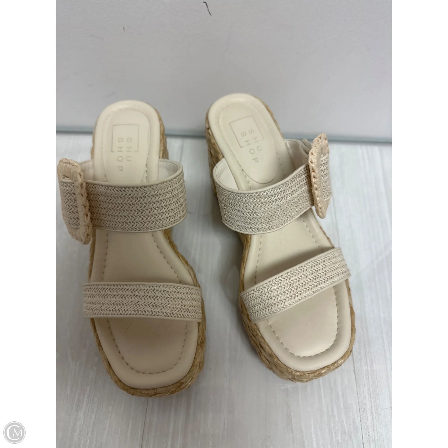 Sandals Heels Wedge By Shu Shop In Cream, Size: 6.5
