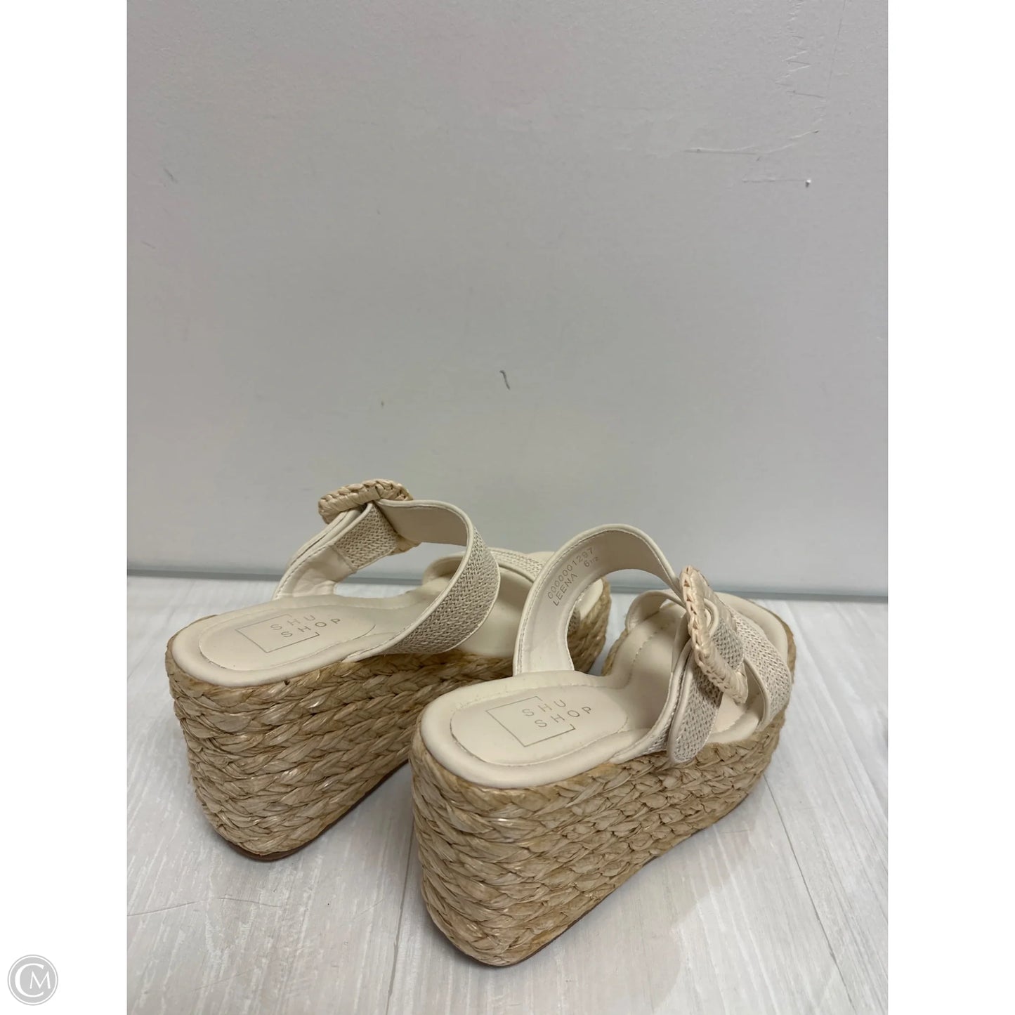 Sandals Heels Wedge By Shu Shop In Cream, Size: 6.5