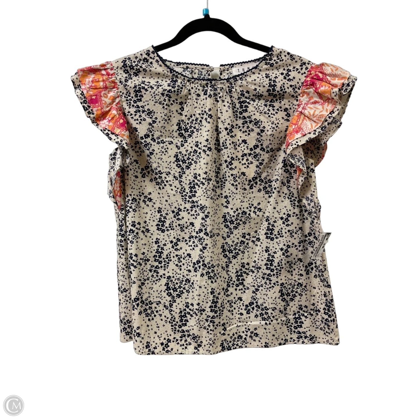 Top Short Sleeve By Thml In Blue & Cream, Size: S