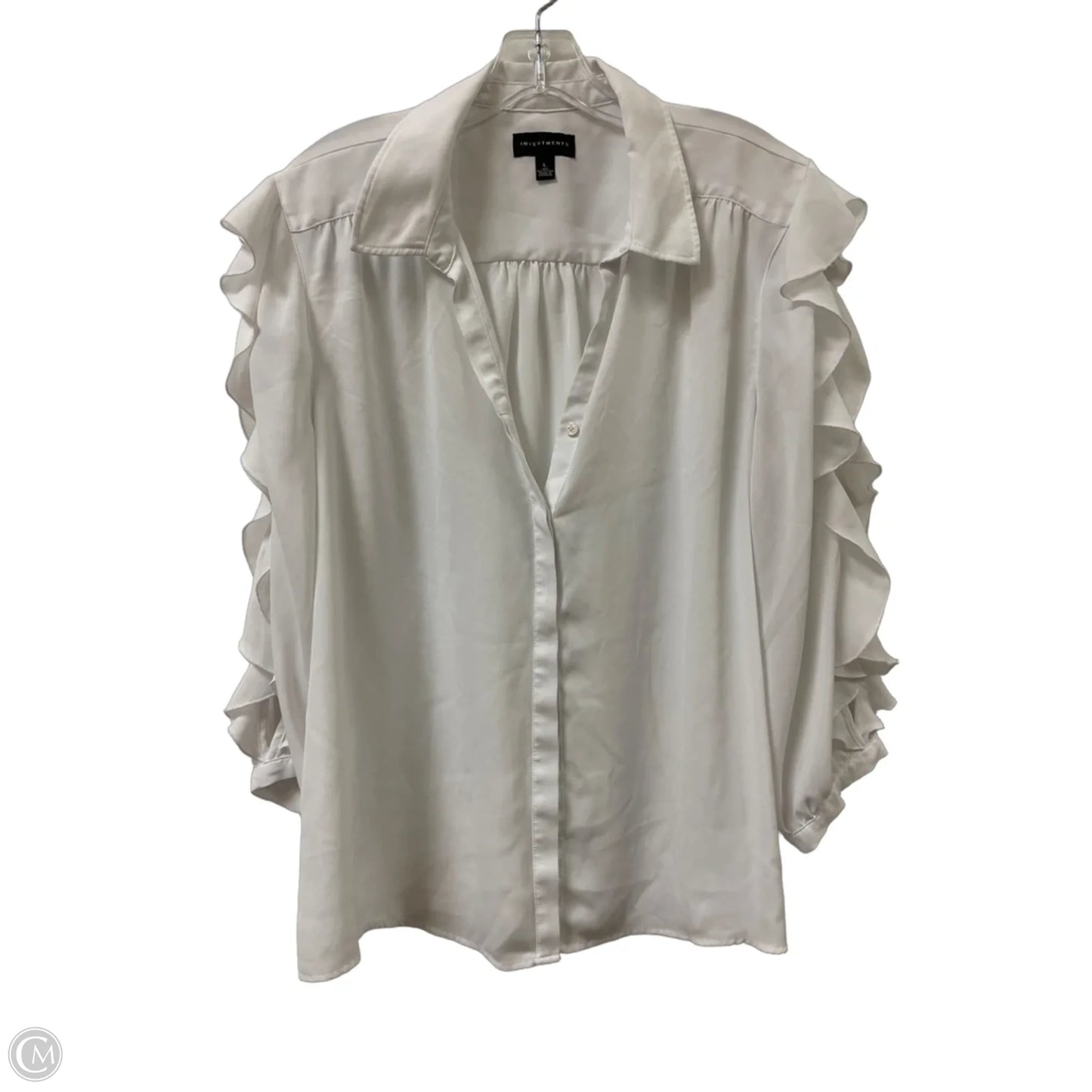 Blouse Long Sleeve By Investments In White, Size: L