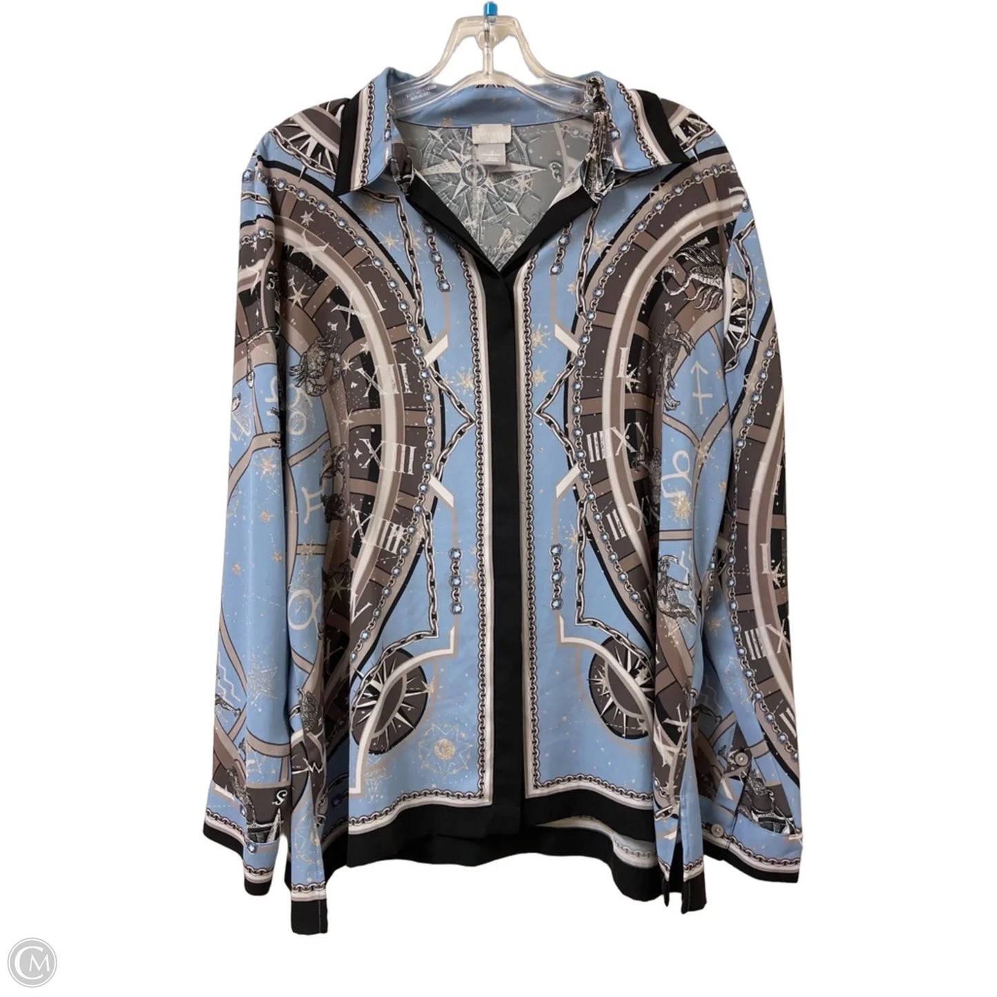 Blouse Long Sleeve By Chicos In Black & Blue, Size: L