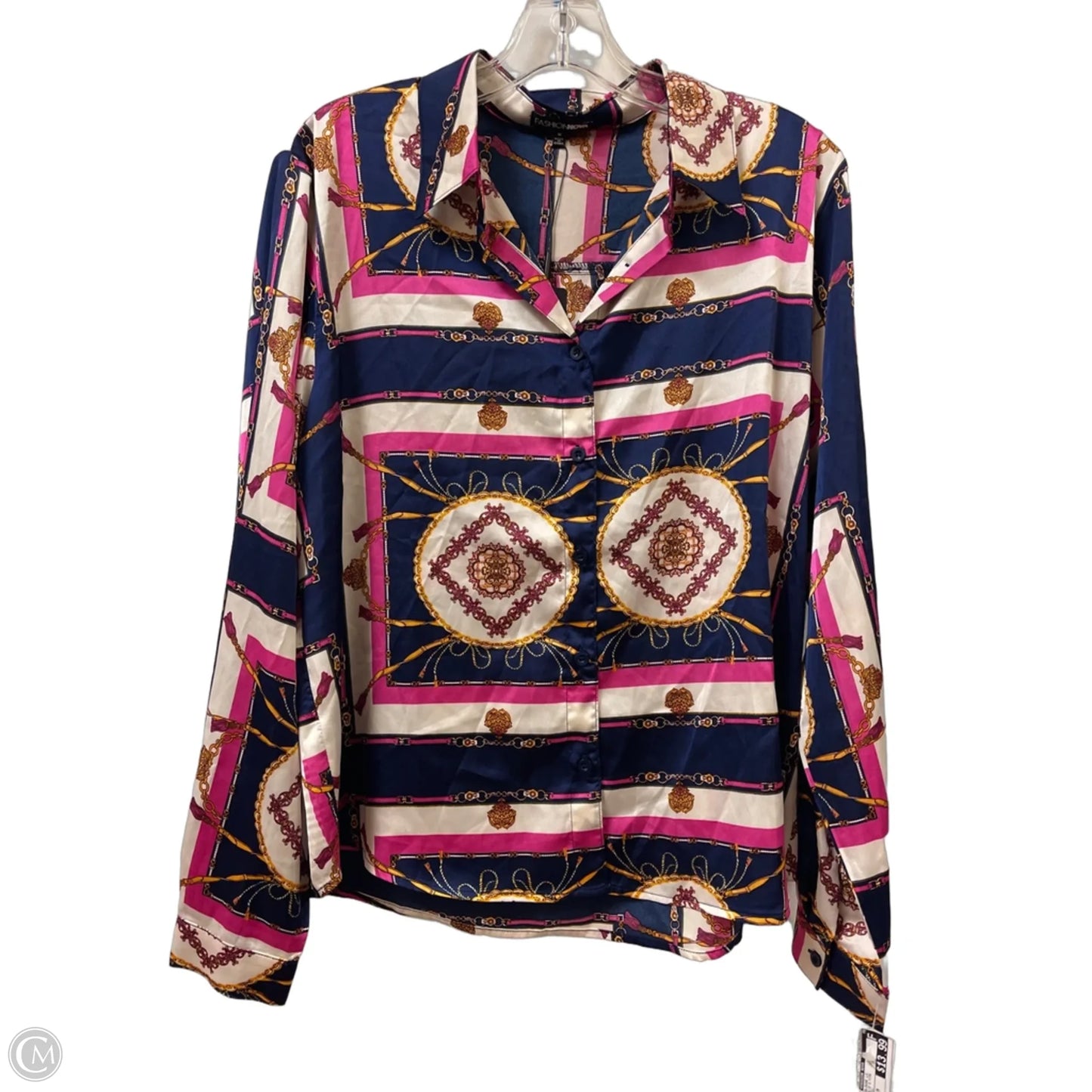 Blouse Long Sleeve By Fashion Nova In Blue & Pink, Size: M