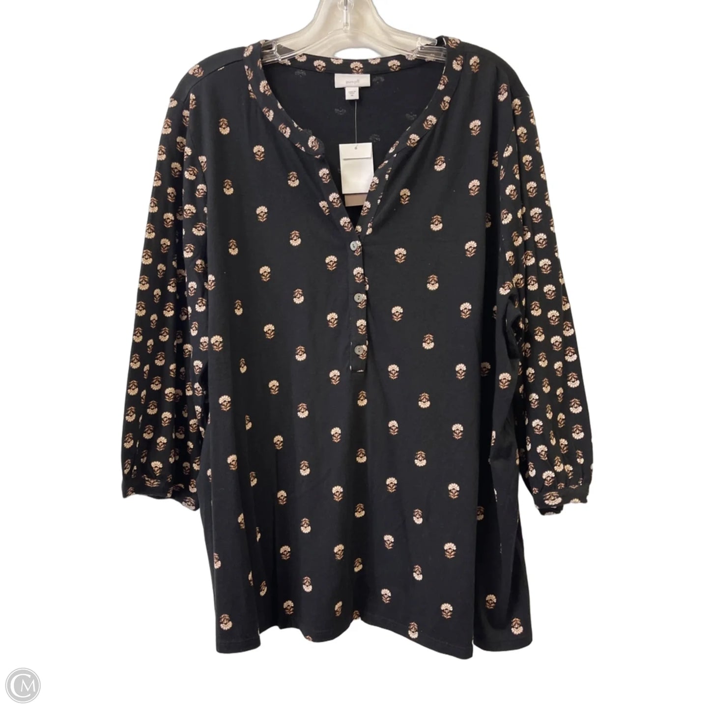 Top Long Sleeve By Pure Jill In Black & Cream, Size: 2x