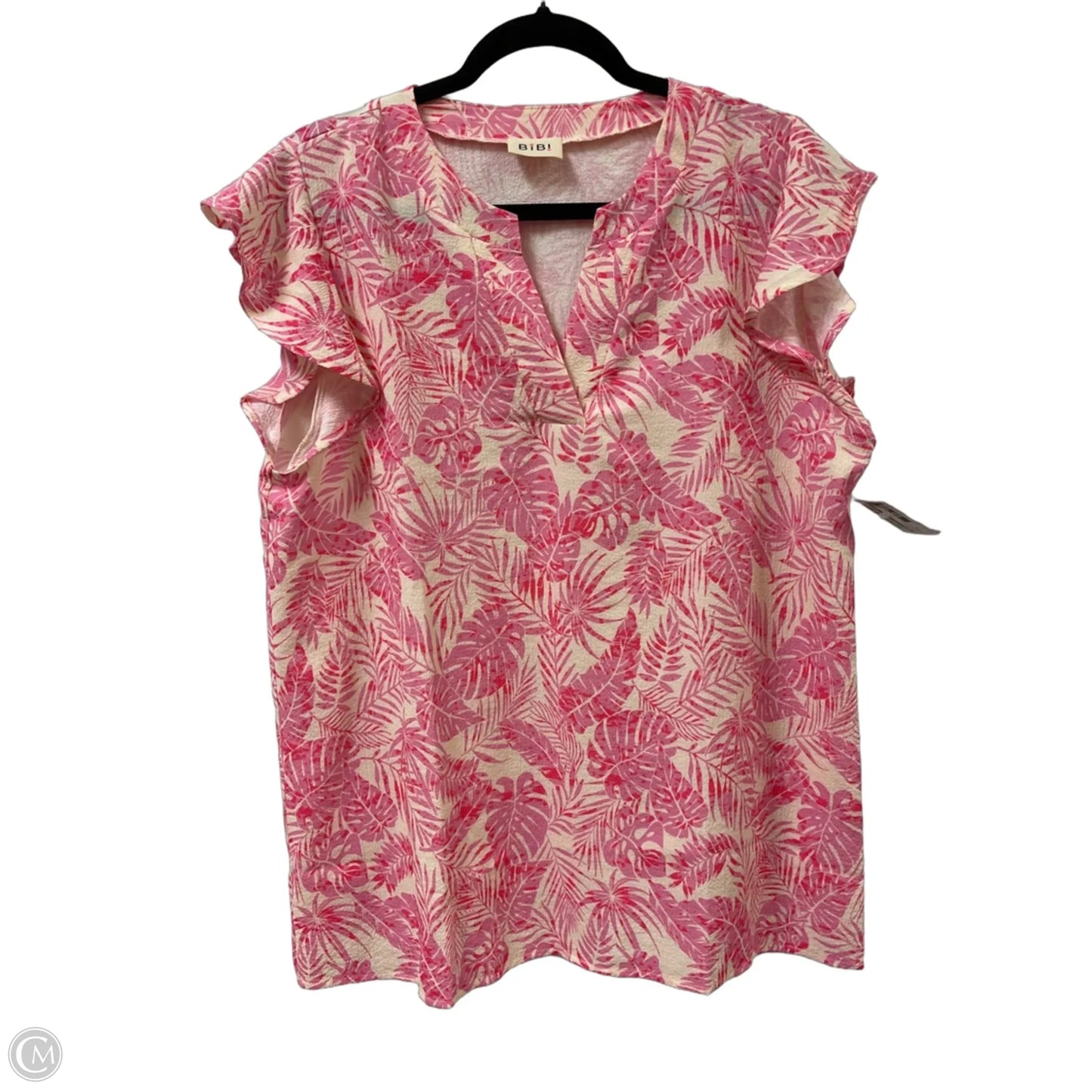 Top Short Sleeve By Bibi In Cream & Pink, Size: Xl