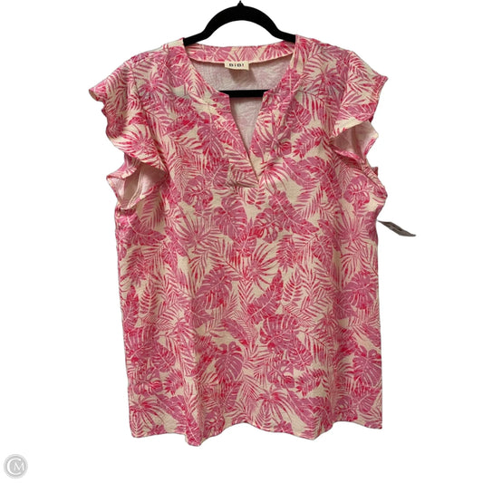 Top Short Sleeve By Bibi In Cream & Pink, Size: Xl