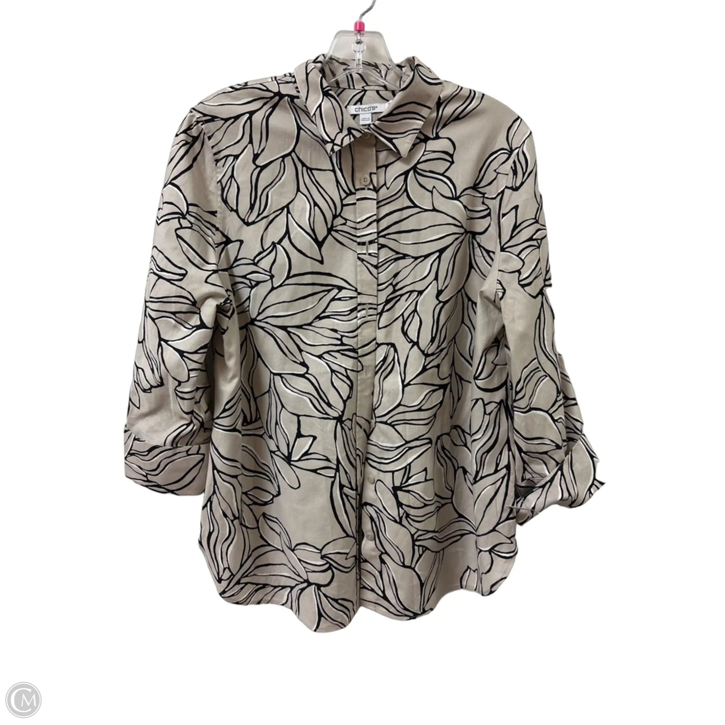 Blouse Long Sleeve By Chicos In Black & Cream, Size: M