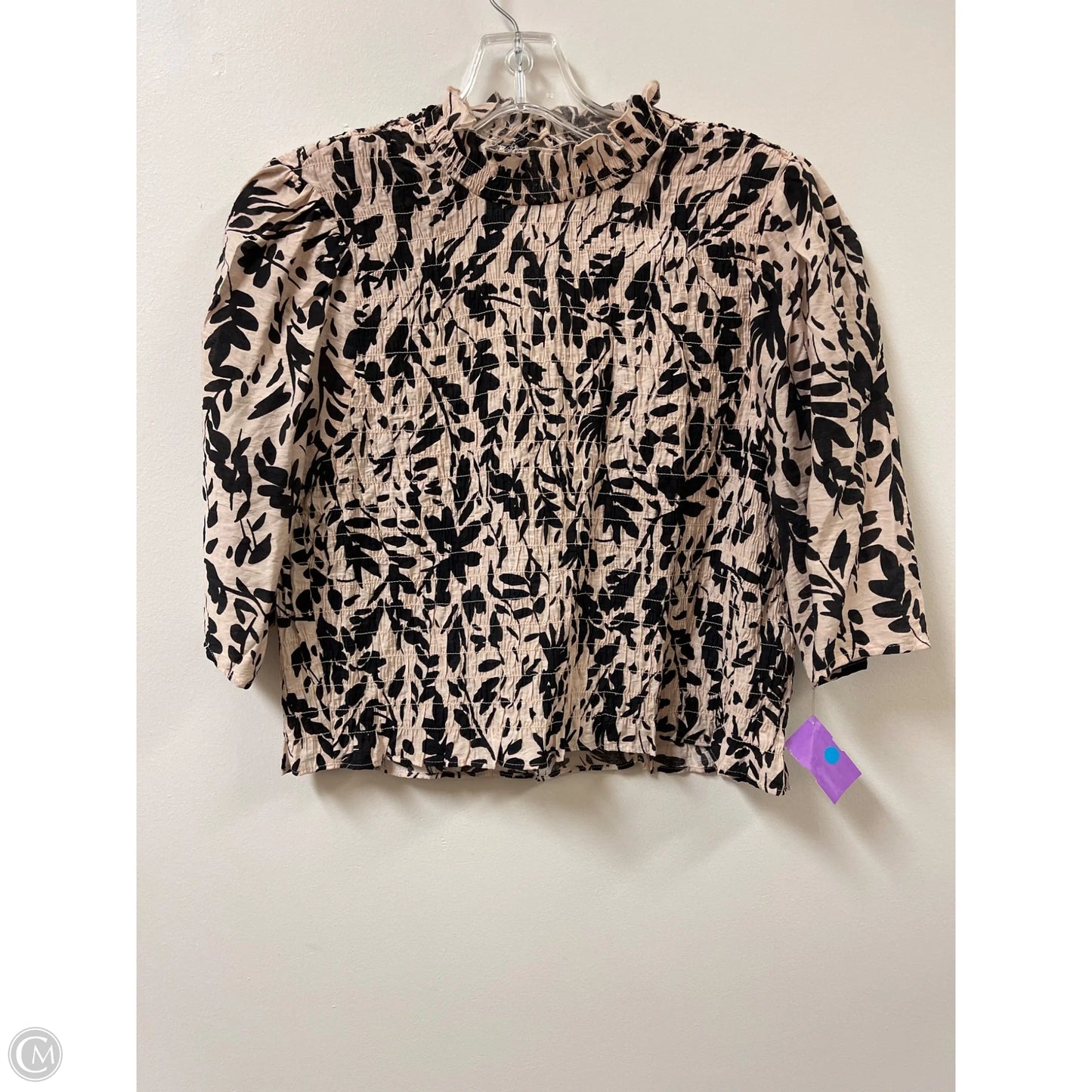 Top Short Sleeve By H&m In Black & Cream, Size: M