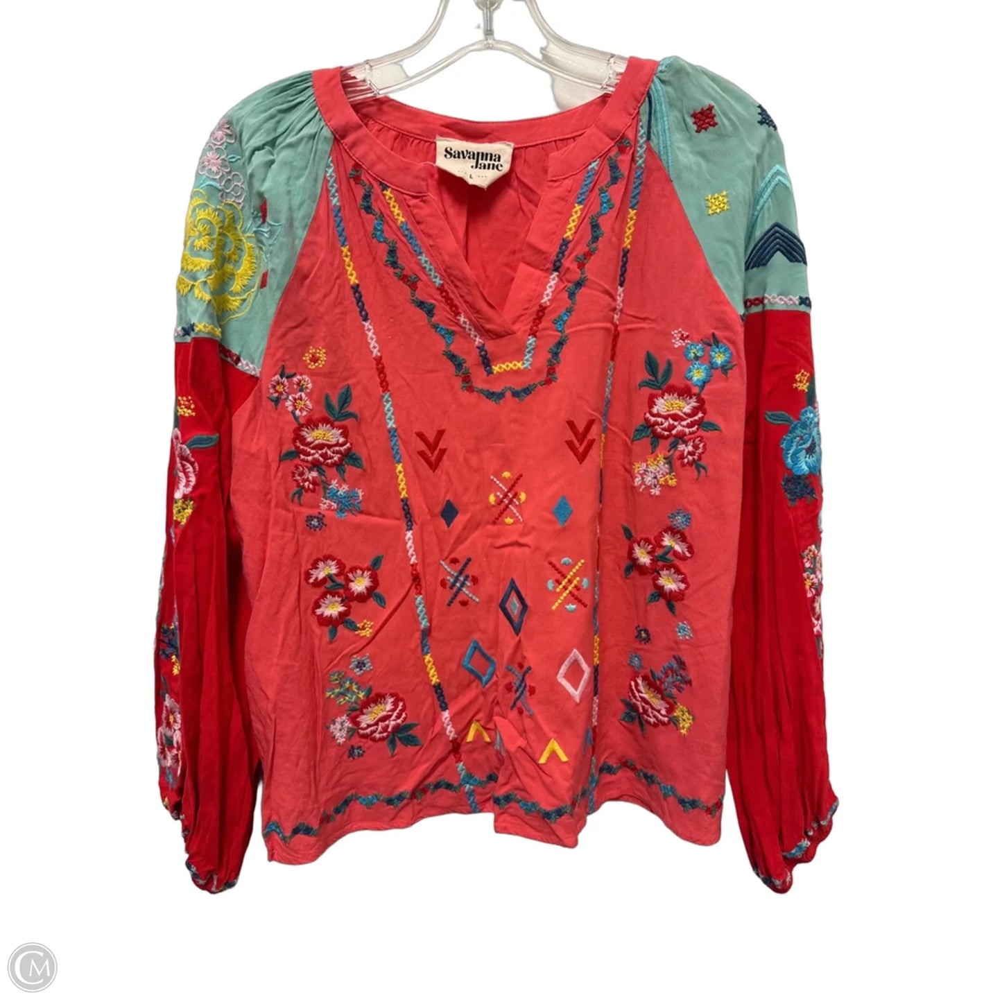 Top Long Sleeve By Savanna Jane In Green & Red, Size: L