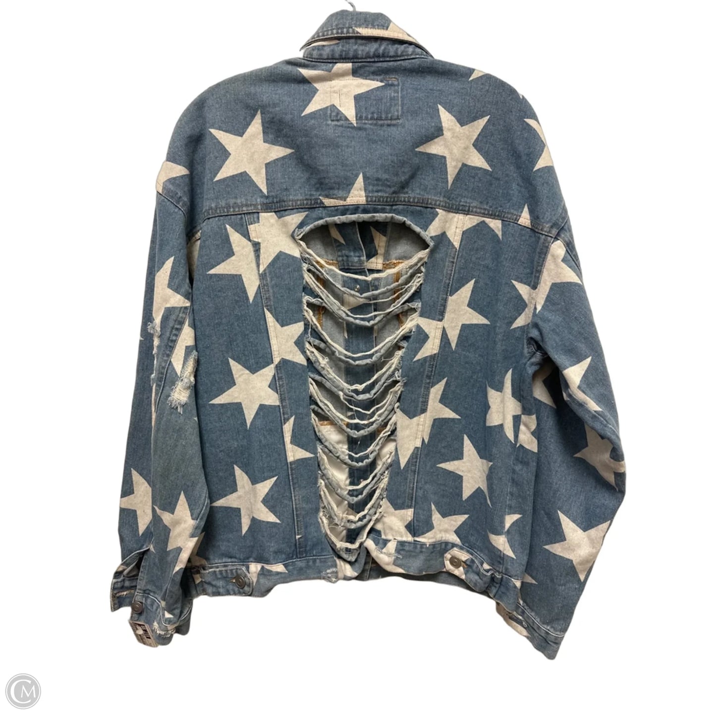 Jacket Denim By Peach Love Cream California In Blue & White, Size: S