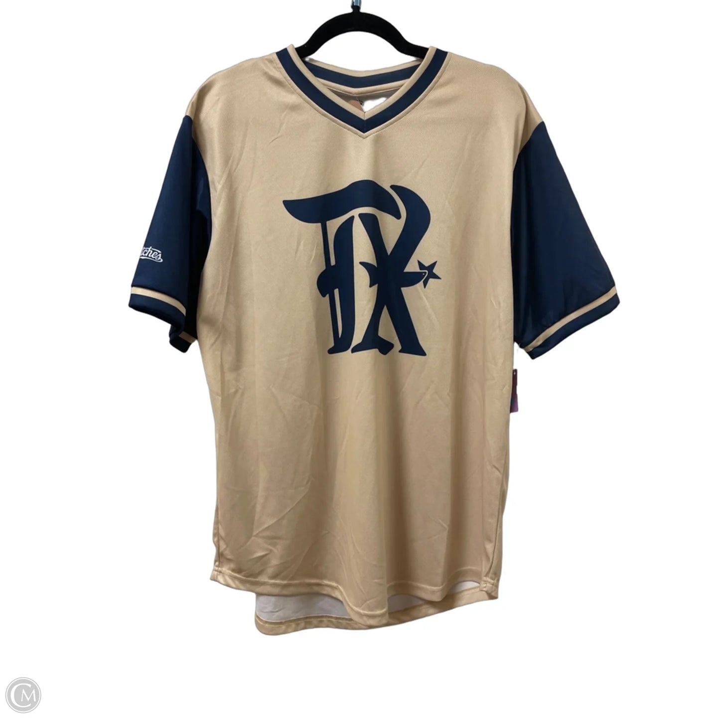 Top Short Sleeve By Genuine Merchandise In Blue & Cream, Size: L