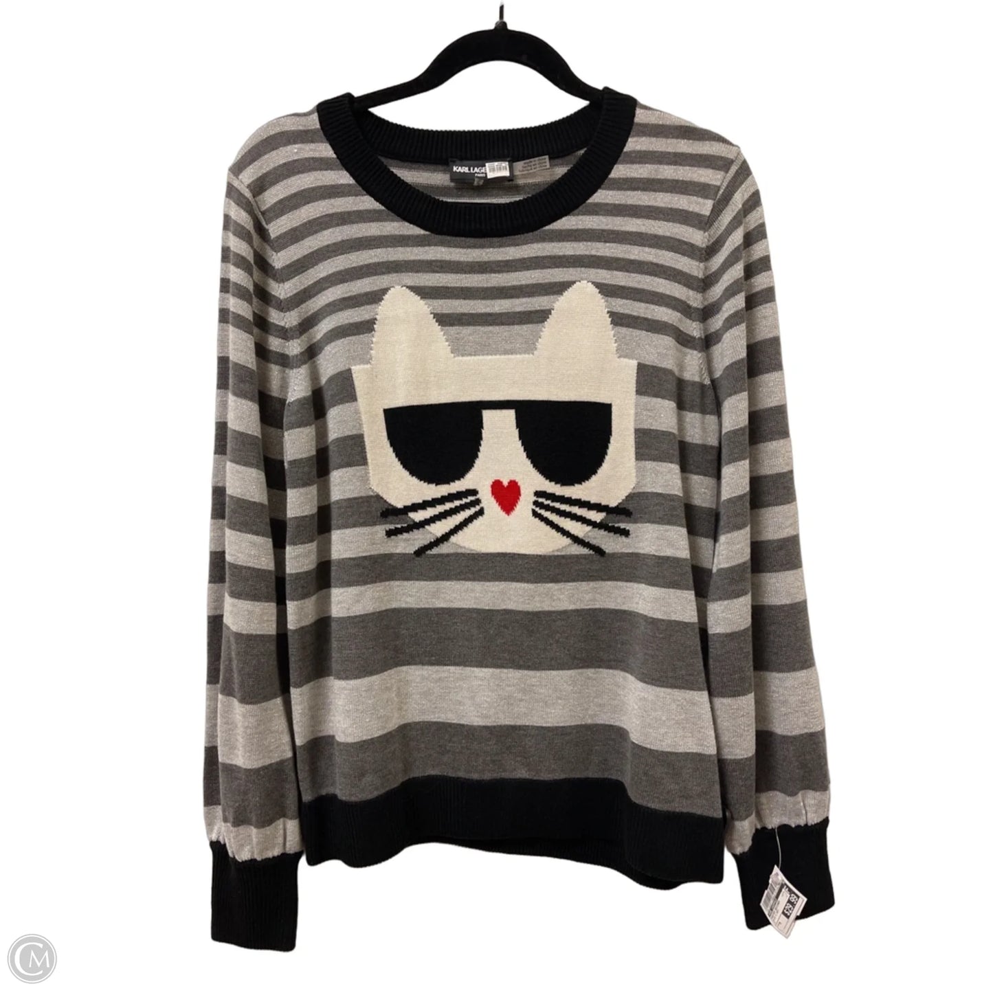 Sweater Designer By Karl Lagerfeld In Black & Grey, Size: M