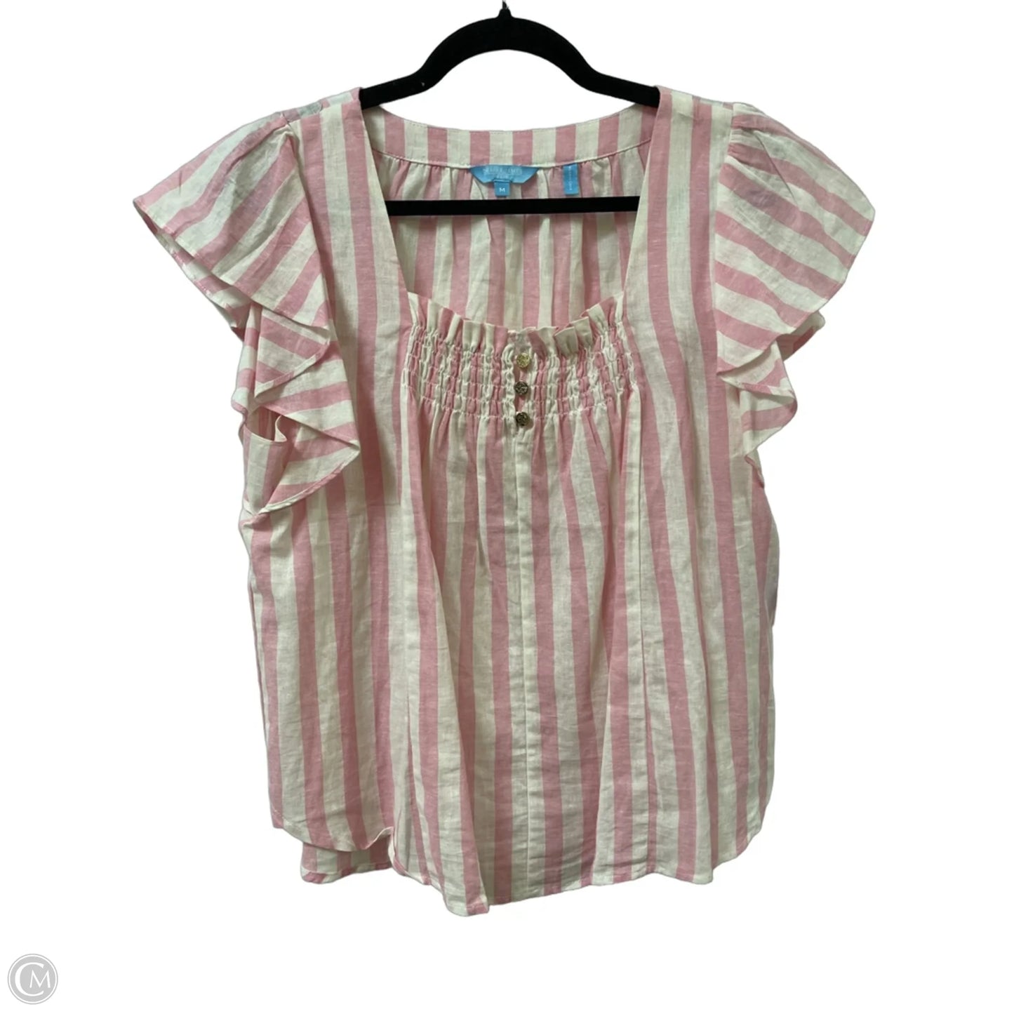 Top Short Sleeve By Draper James In Pink & White, Size: M