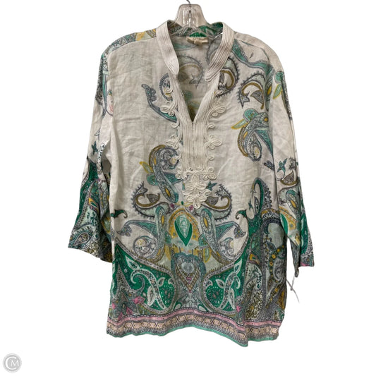 Tunic Long Sleeve By Charter Club In Green & White, Size: Xl