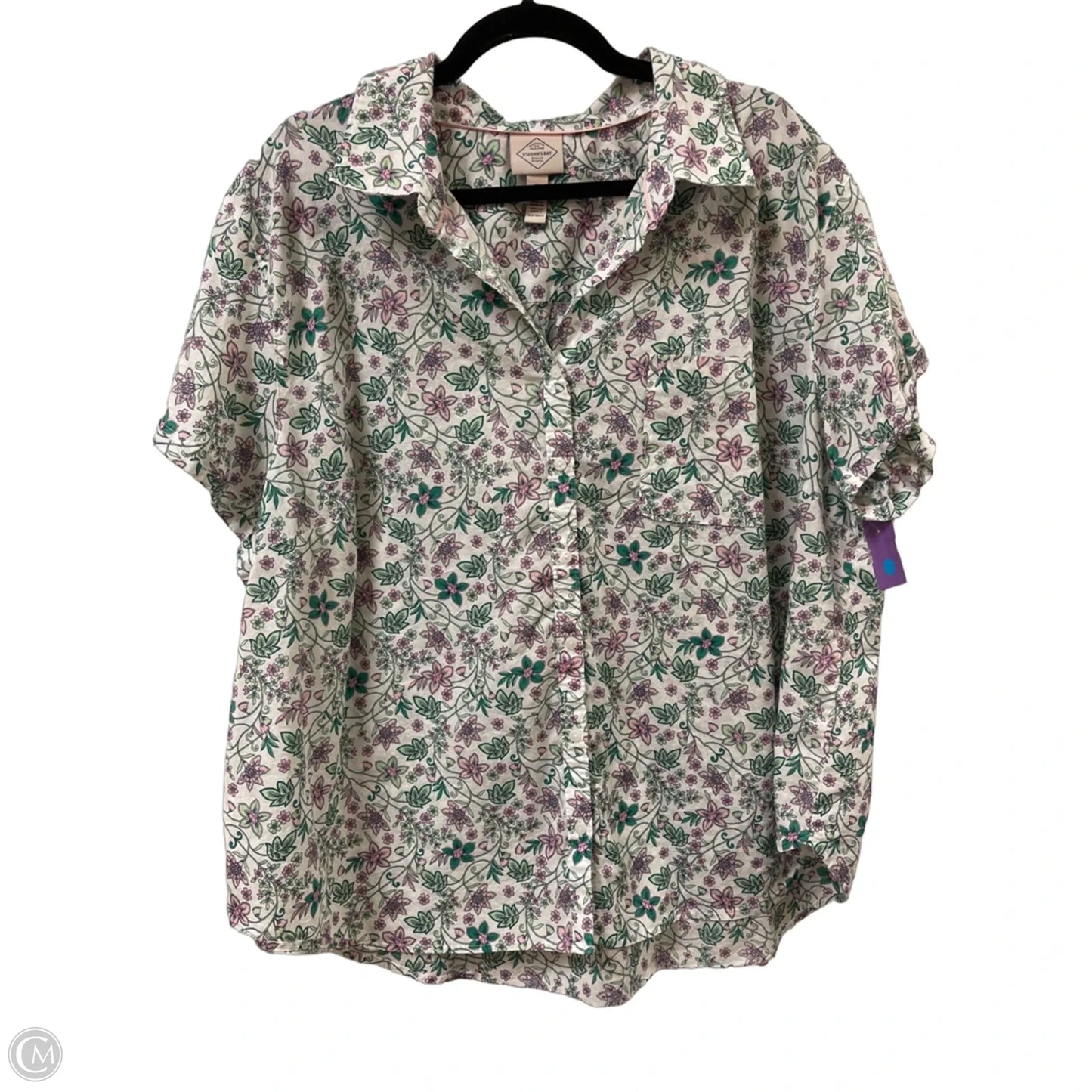 Blouse Short Sleeve By St Johns Bay In Green & Pink, Size: 2x