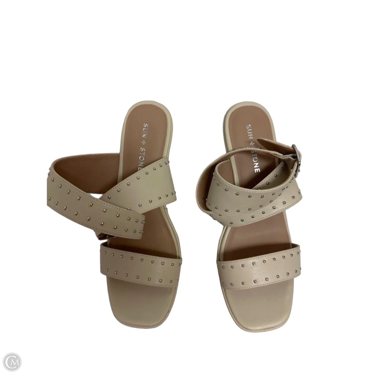 Sandals Heels Wedge By Clothes Mentor In Cream, Size: 9.5