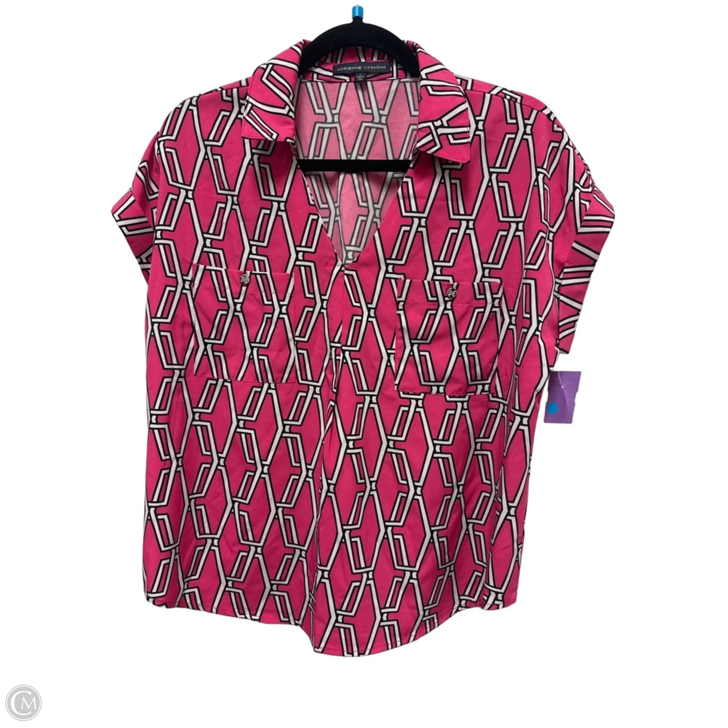 Top Short Sleeve By Adrienne Vittadini In Black & Pink, Size: L