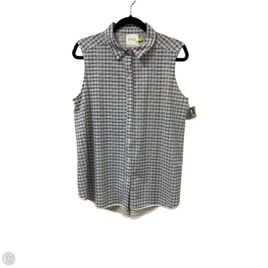 Blouse Sleeveless By Lysse In Blue & White, Size: M