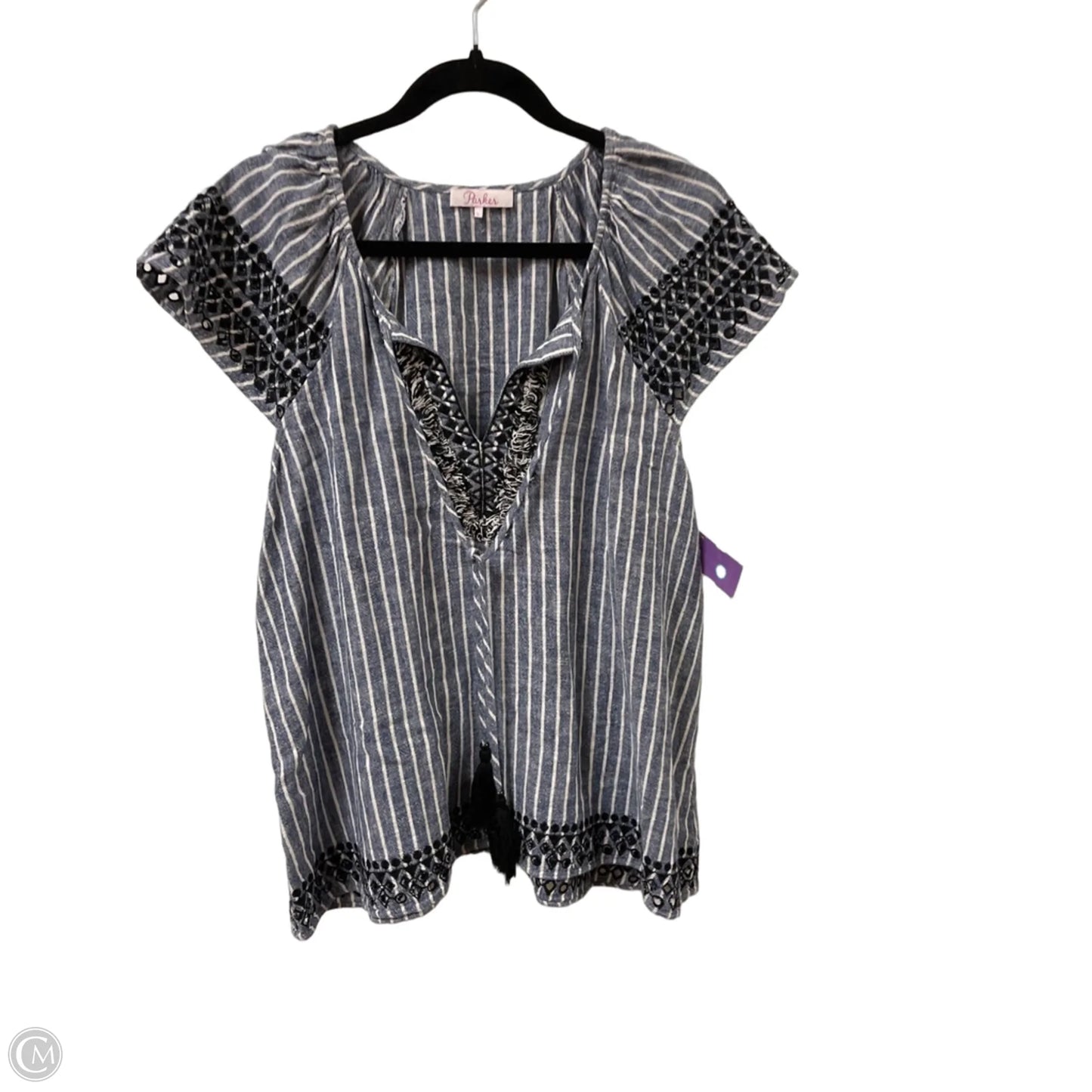 Top Short Sleeve By Parker In Blue & White, Size: L