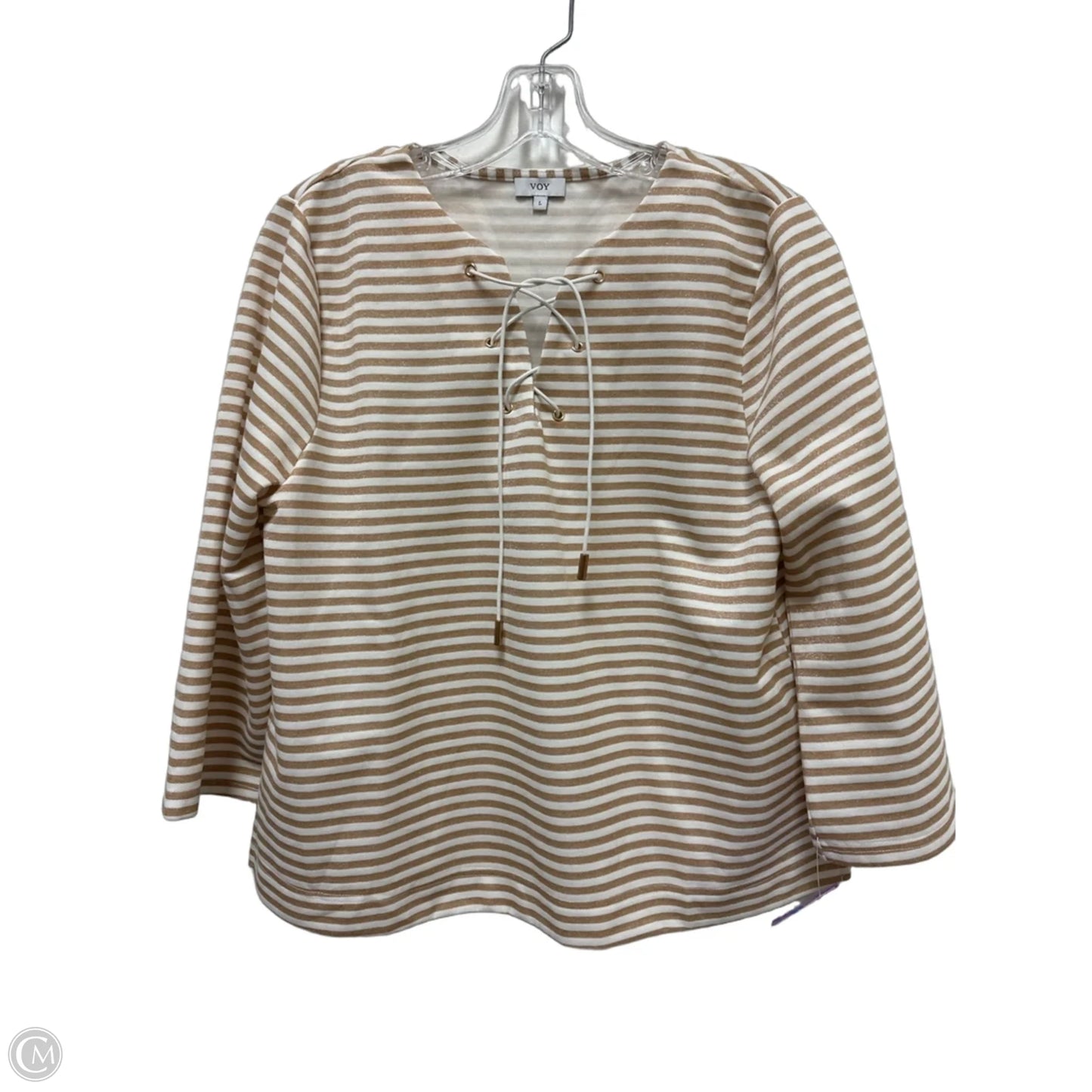 Top Long Sleeve By Voy In Cream & White, Size: L