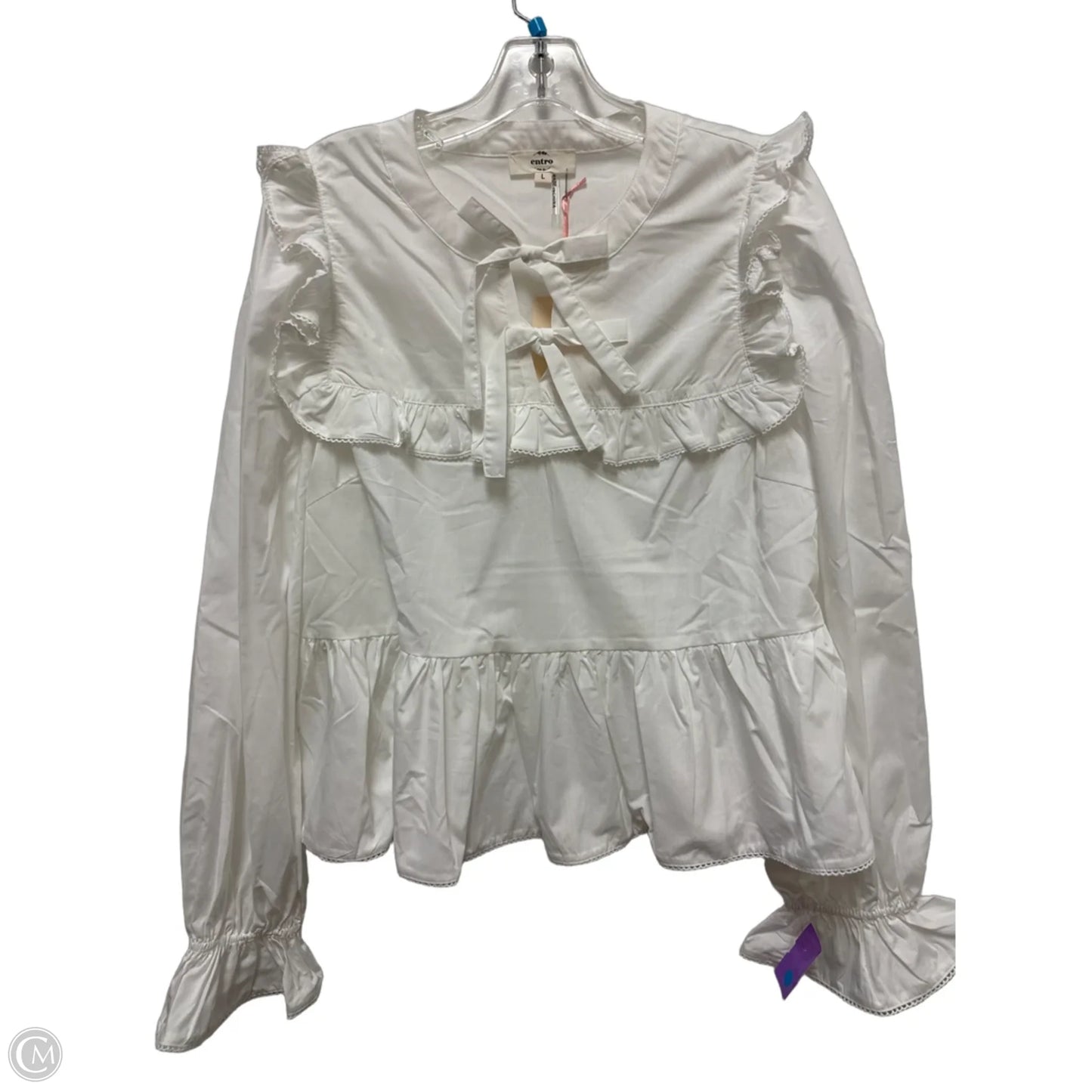 Top Long Sleeve By Entro In White, Size: L